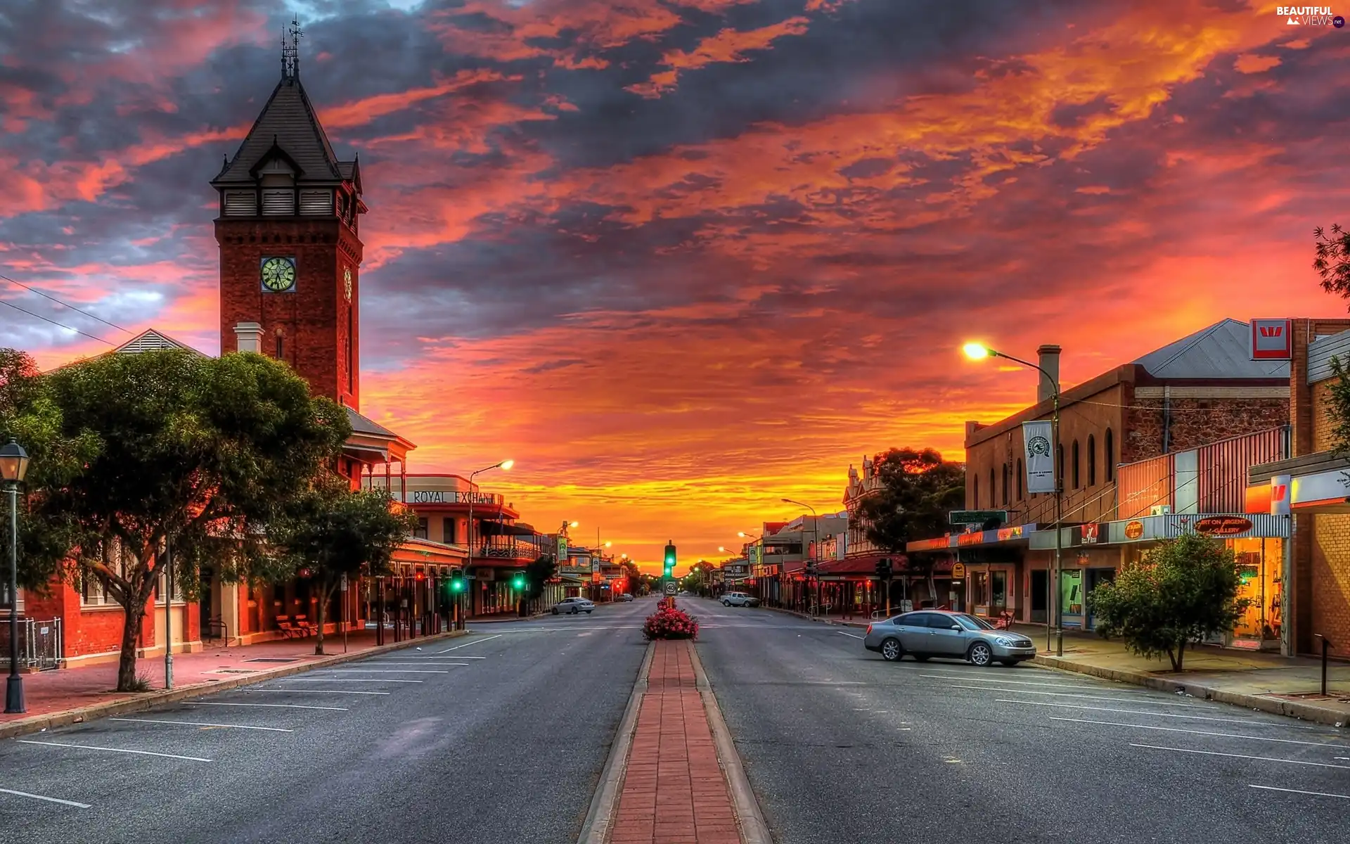 Town, clouds, color