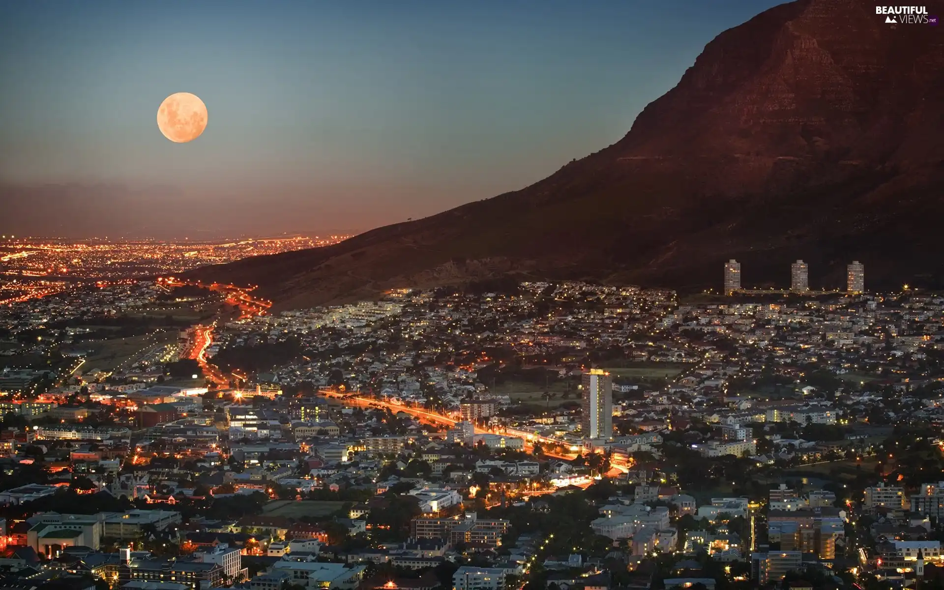 Night, mountains, Cape Town, Town, South Africa