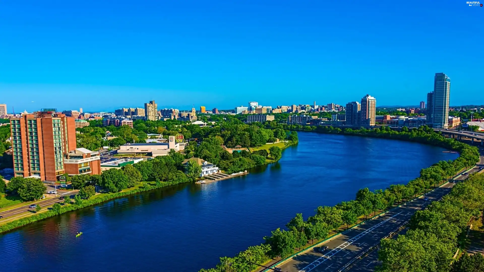 town, River, panorama