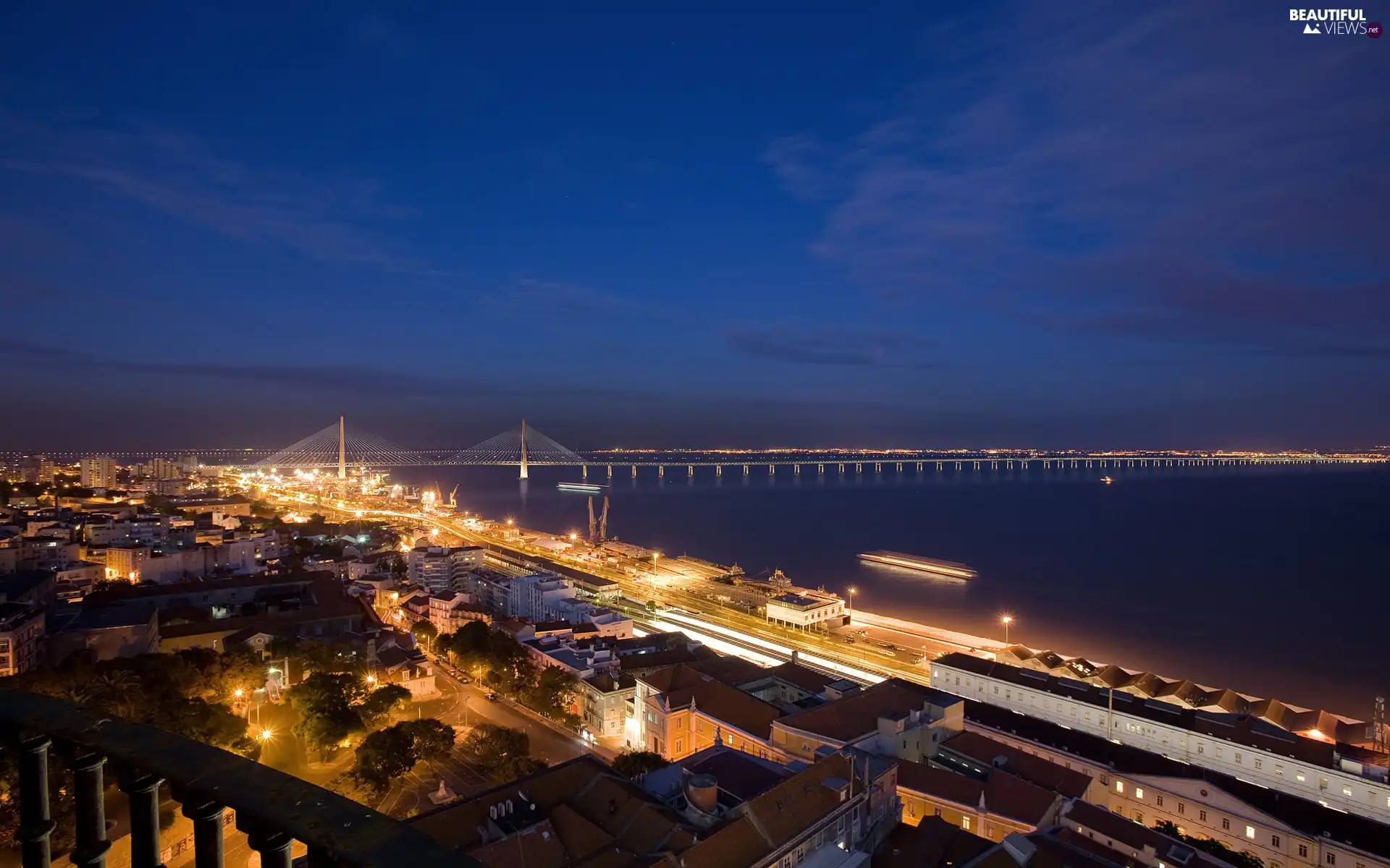 Town, bridge, River