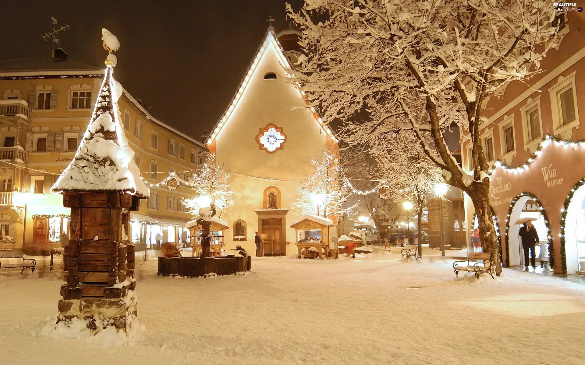 Town, winter, snow