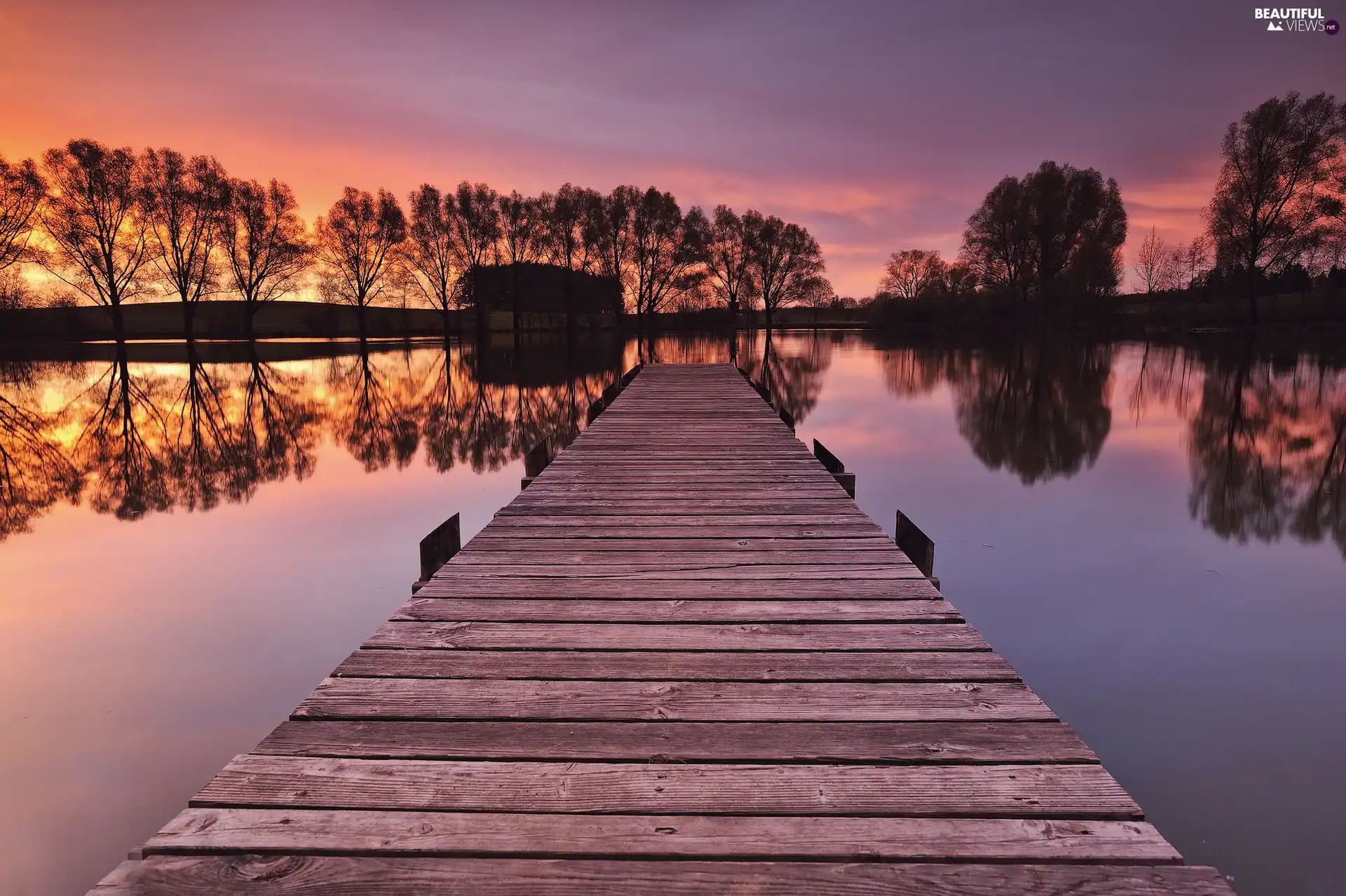 Hofstetten-Grunau City, lake, viewes, Platform, trees, Bavaria, Germany, Great Sunsets