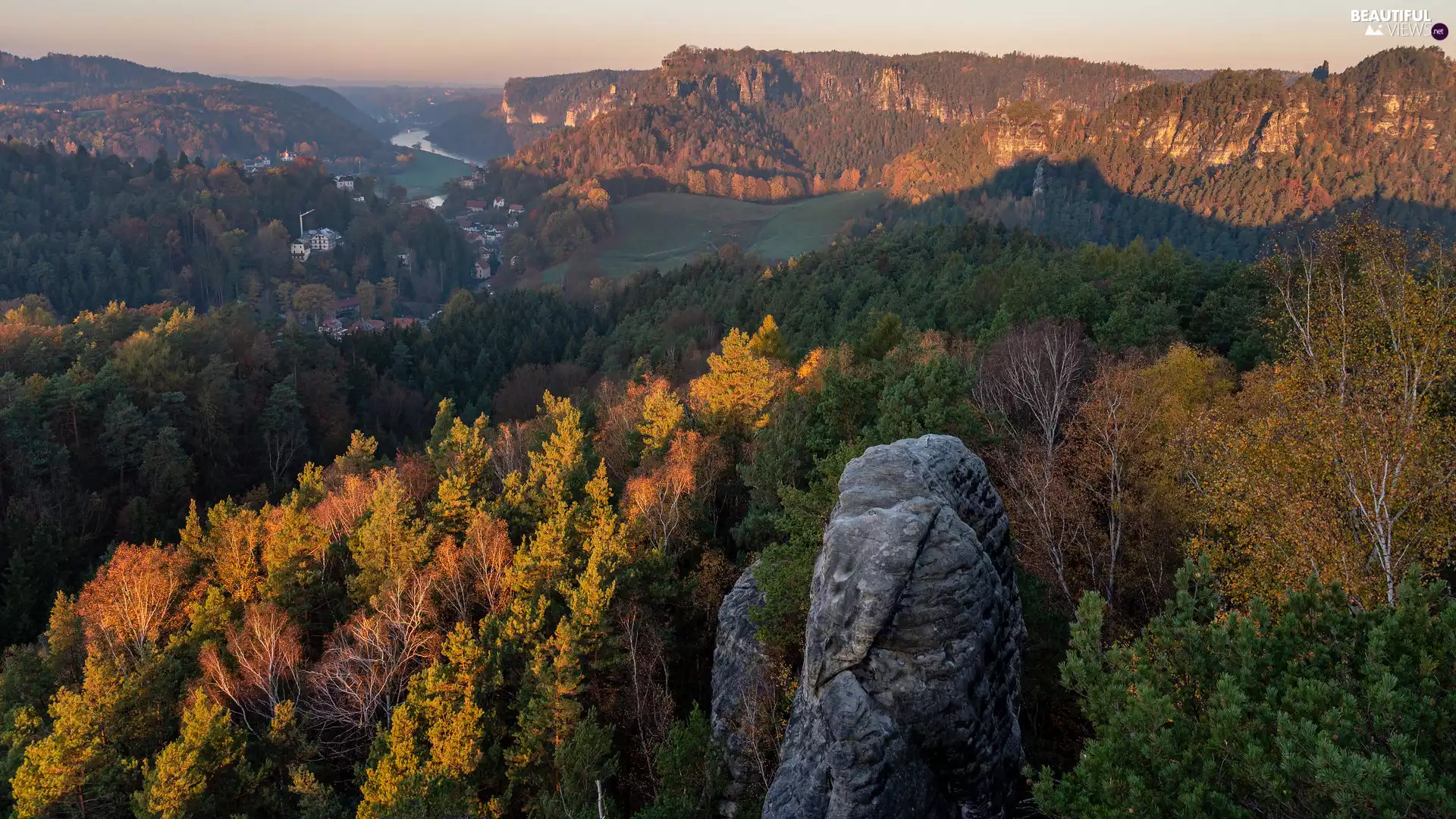 viewes, rocks, Saxon Switzerland National Park, trees, Děčínská vrchovina, forest, Germany