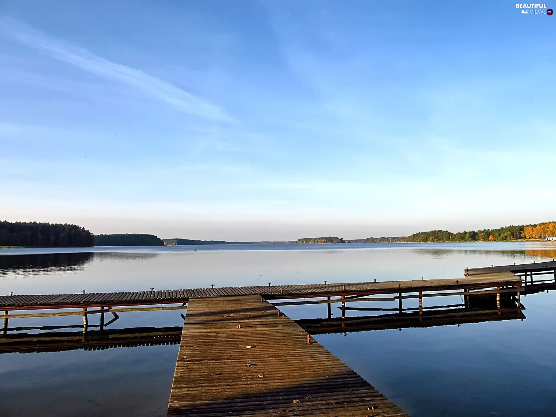 woods, Islands, viewes, autumn, lake, trees, Platform