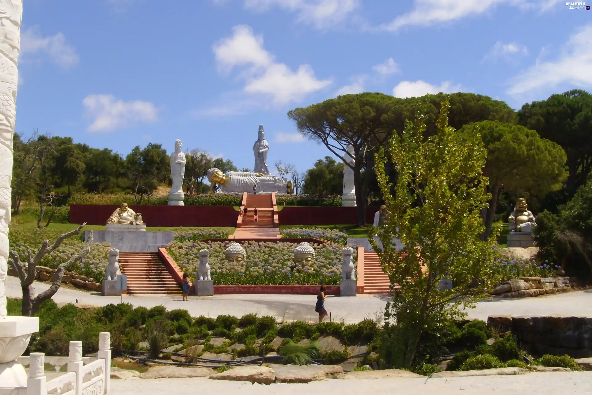 trees, viewes, statues, temple, Park