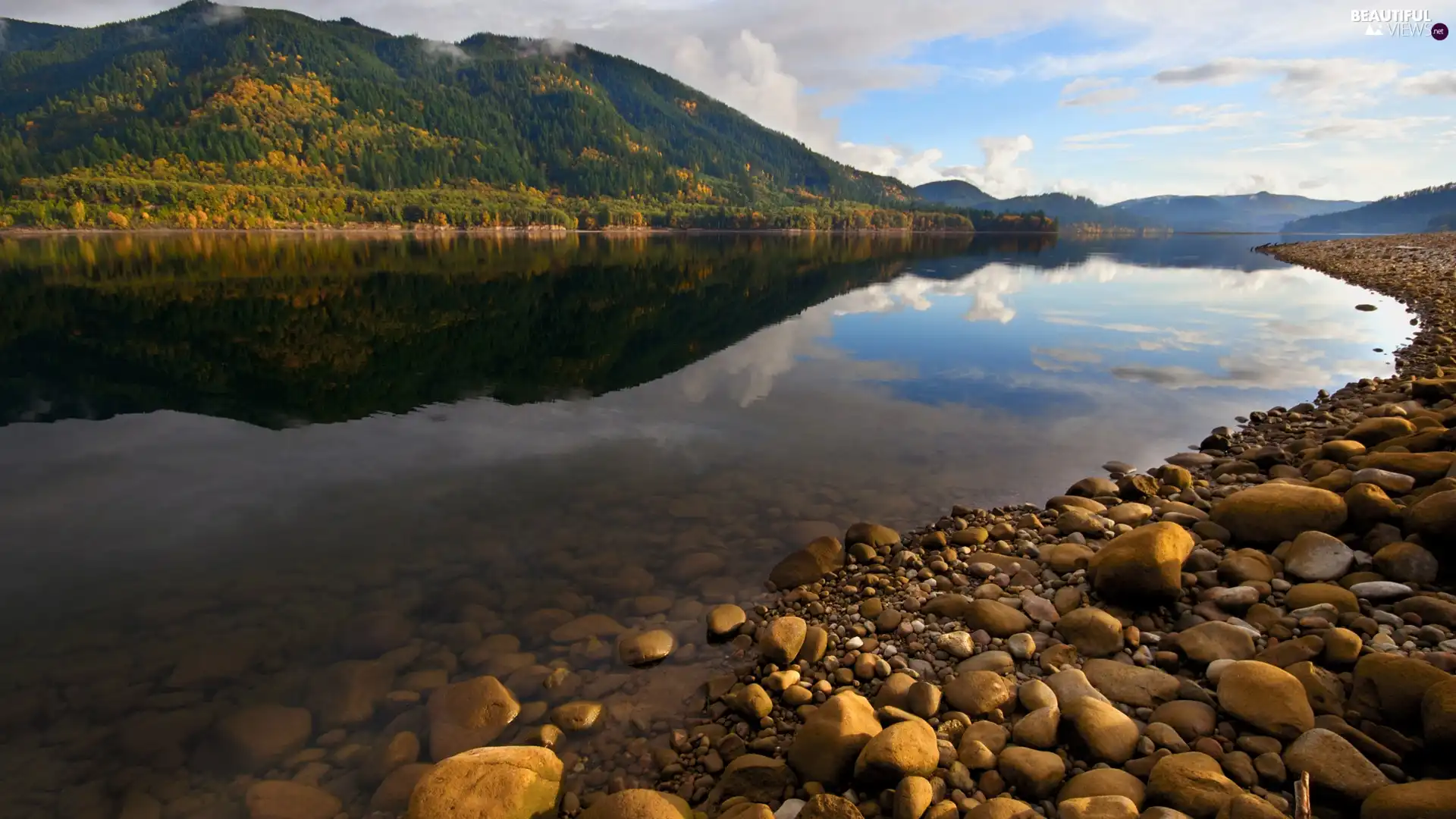 trees, viewes, Stones, mountains, River