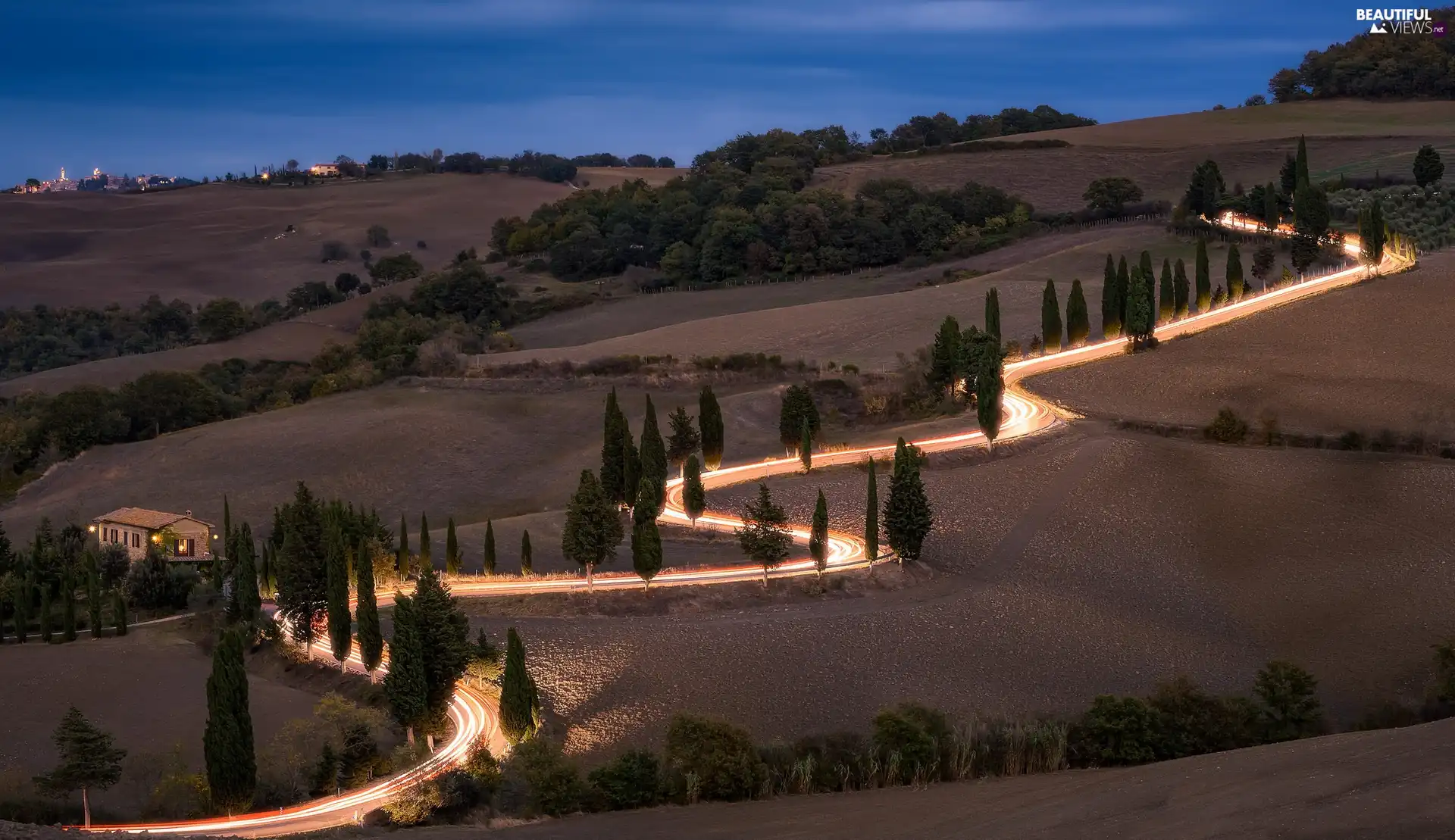 light, twilight, Tuscany, Way, Italy