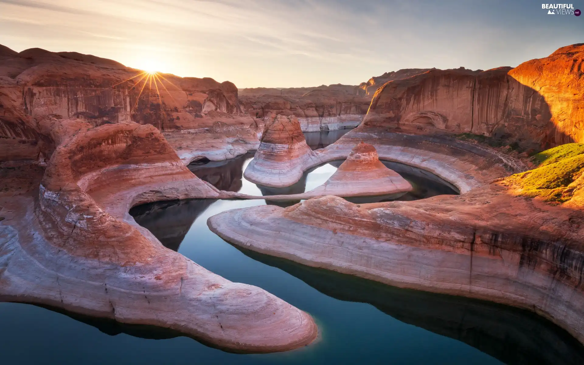 Glen Canyon, The United States, rocks, rays of the Sun, Powell Lake, Arizona