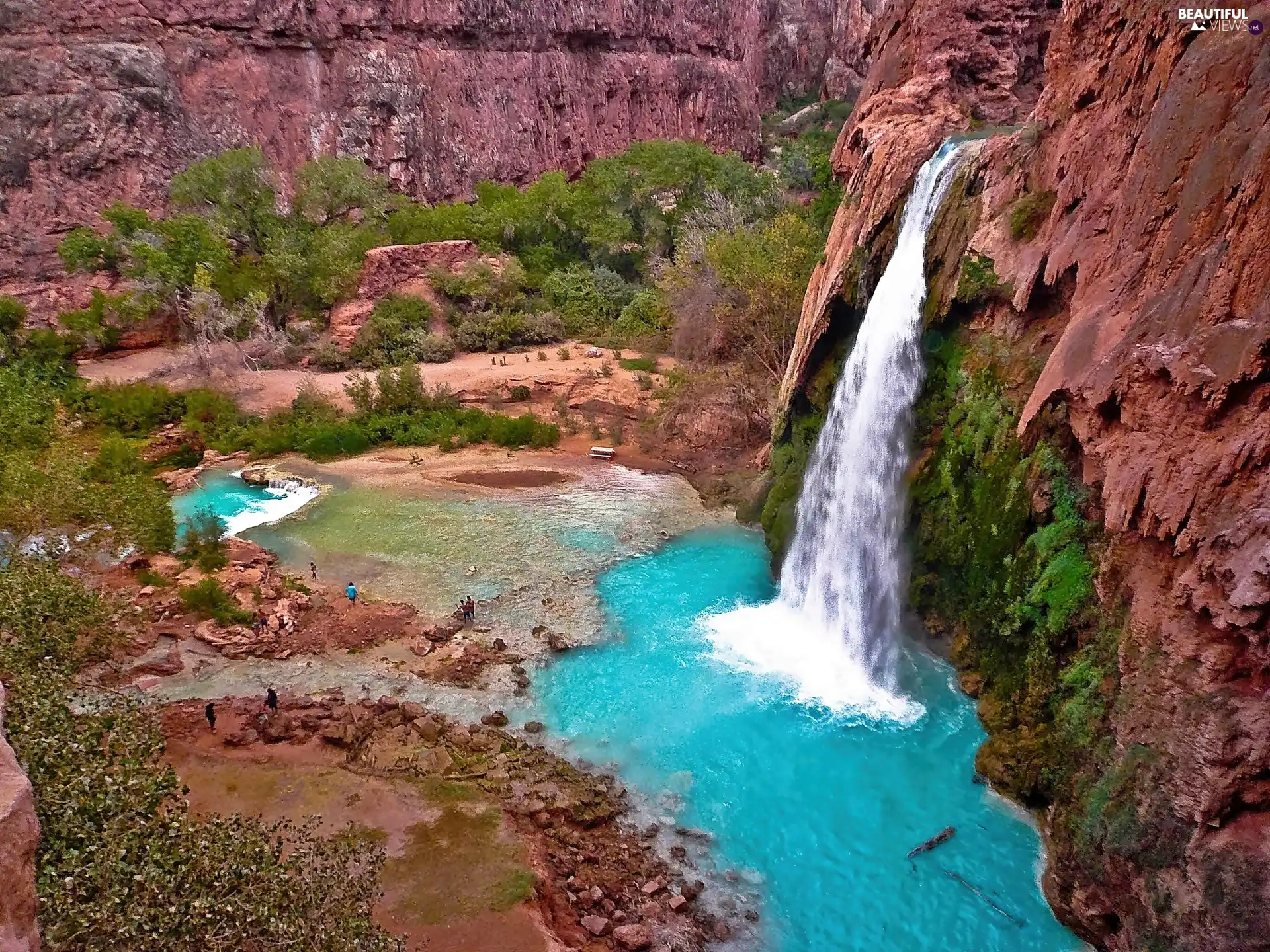 stream, waterfall, VEGETATION, Arizona, rocks, Havasu