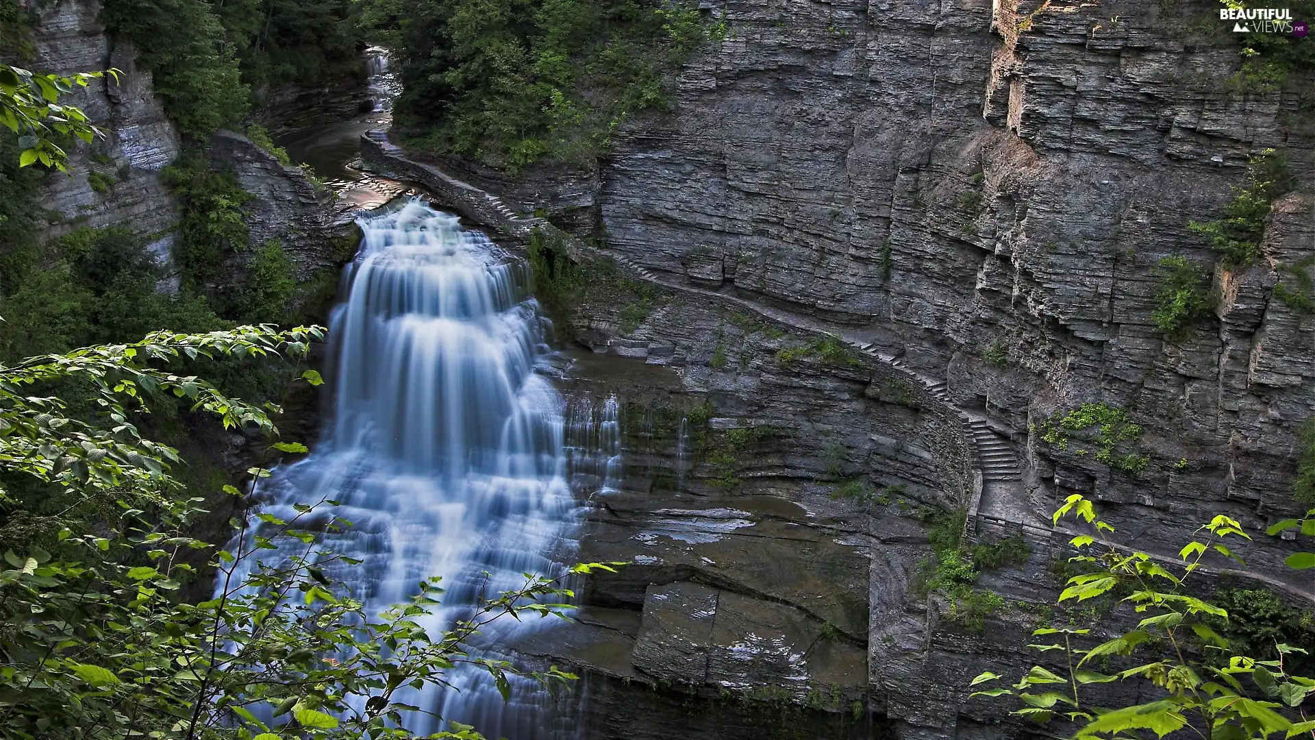 VEGETATION, waterfall, rocks