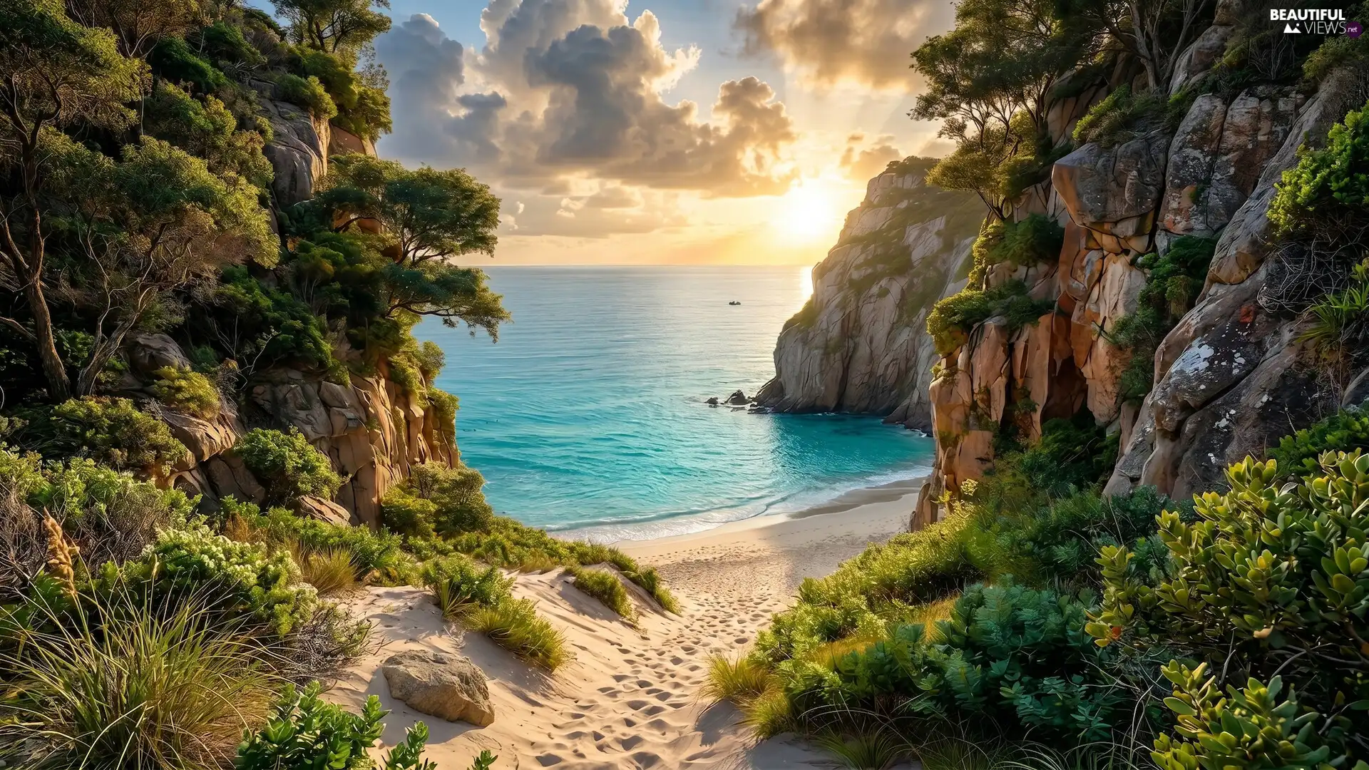 rocks, Beaches, Ai, trees, VEGETATION, Gulf, sea, viewes