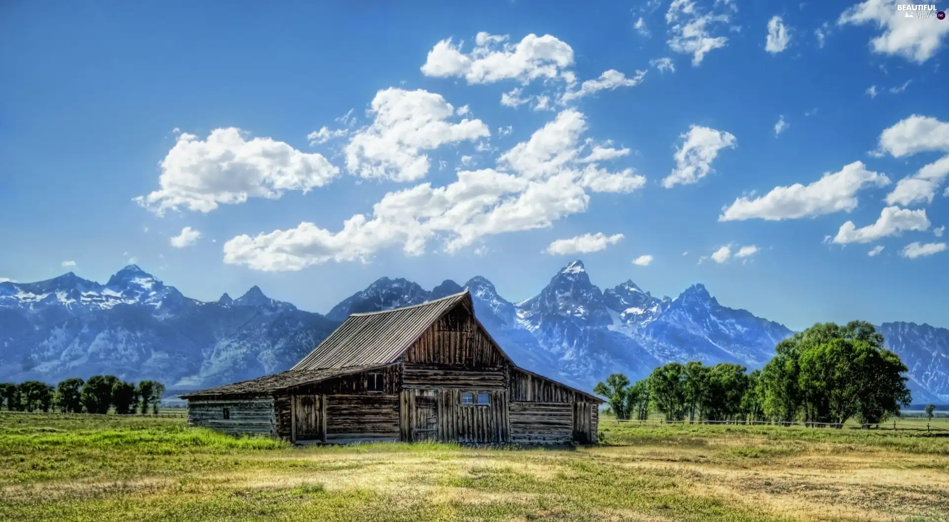 viewes, clouds, Mountains, trees, cote