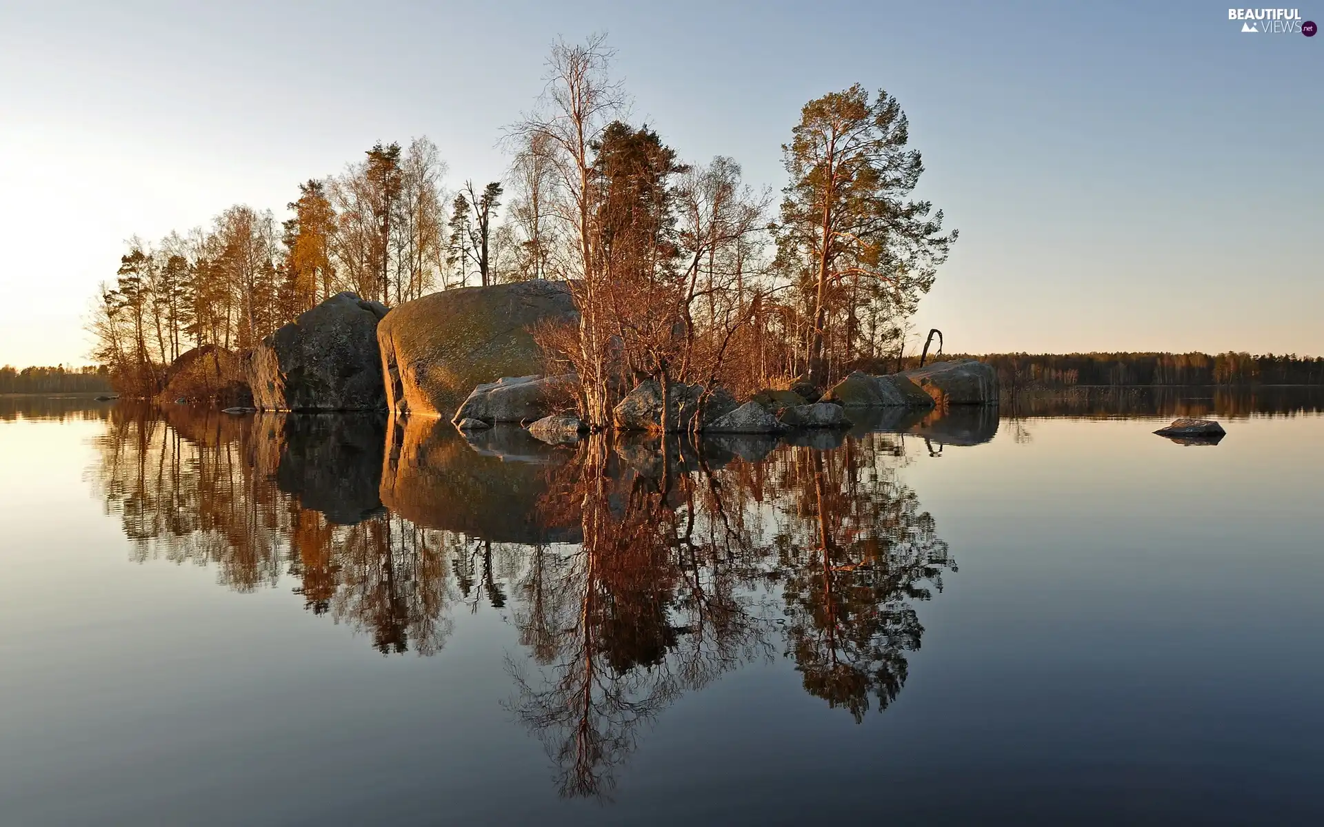 lake, trees, viewes, rocks