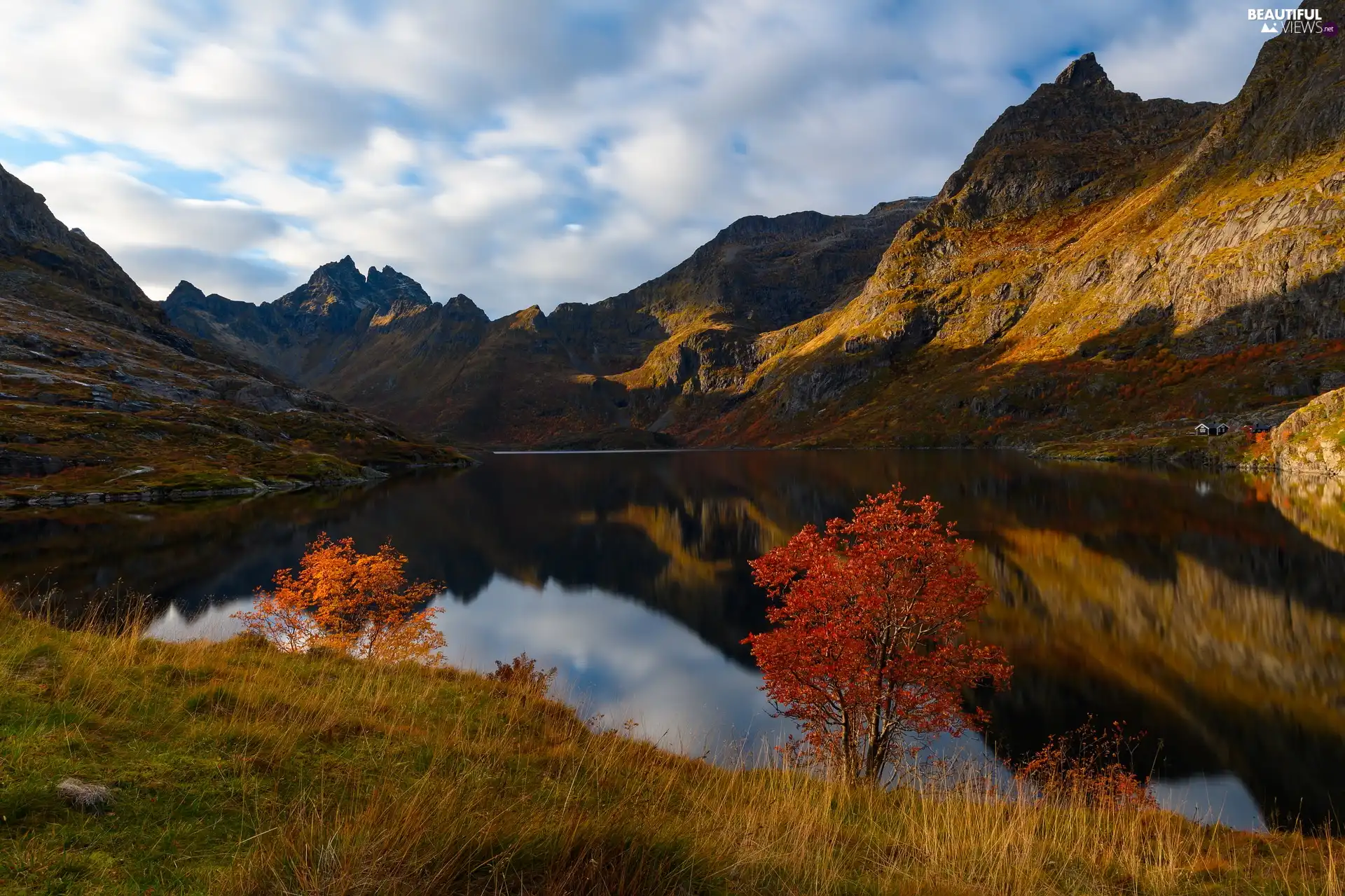 lake, autumn, trees, viewes, color, Mountains - Beautiful views