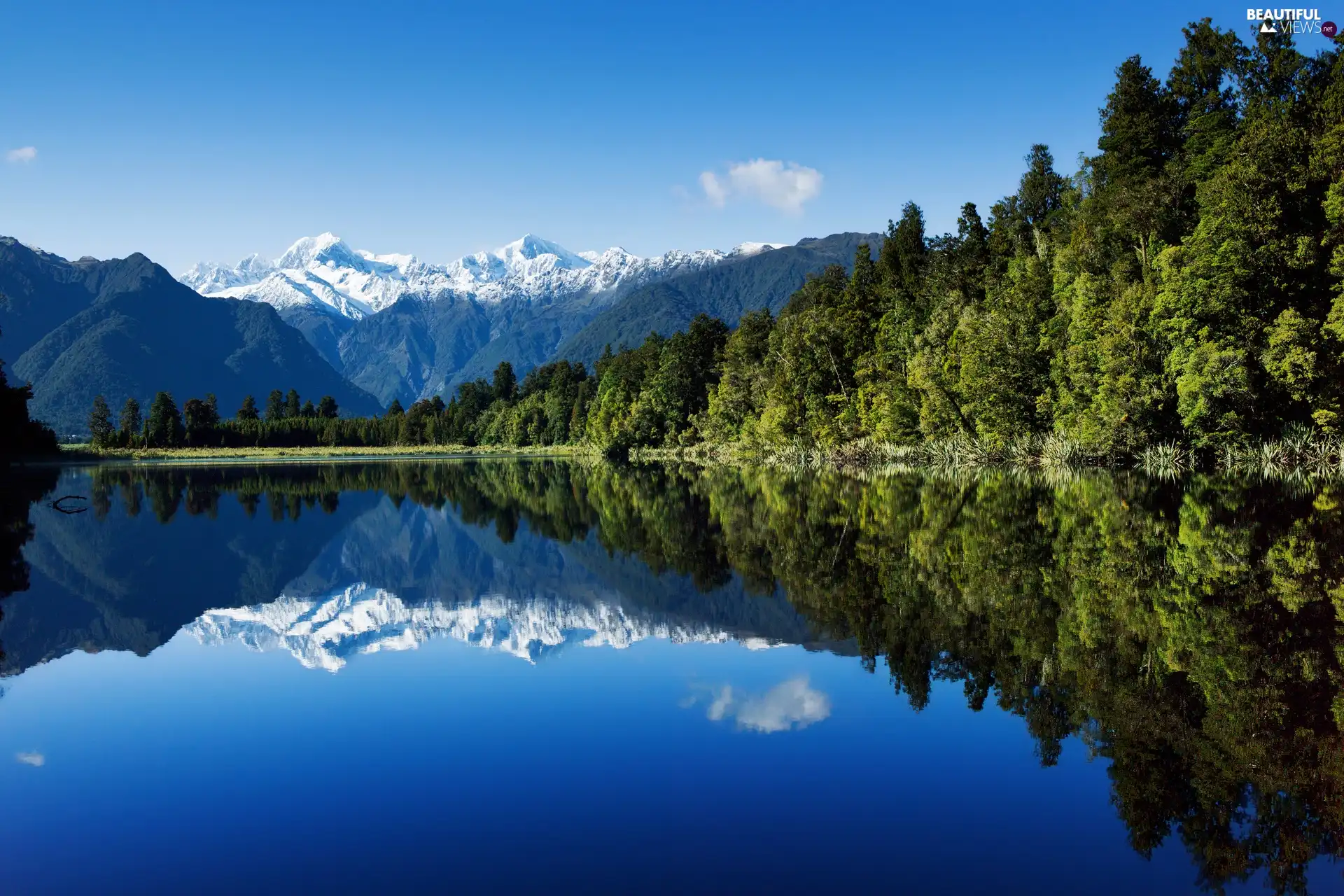 viewes, reflection, lake, trees, Mountains