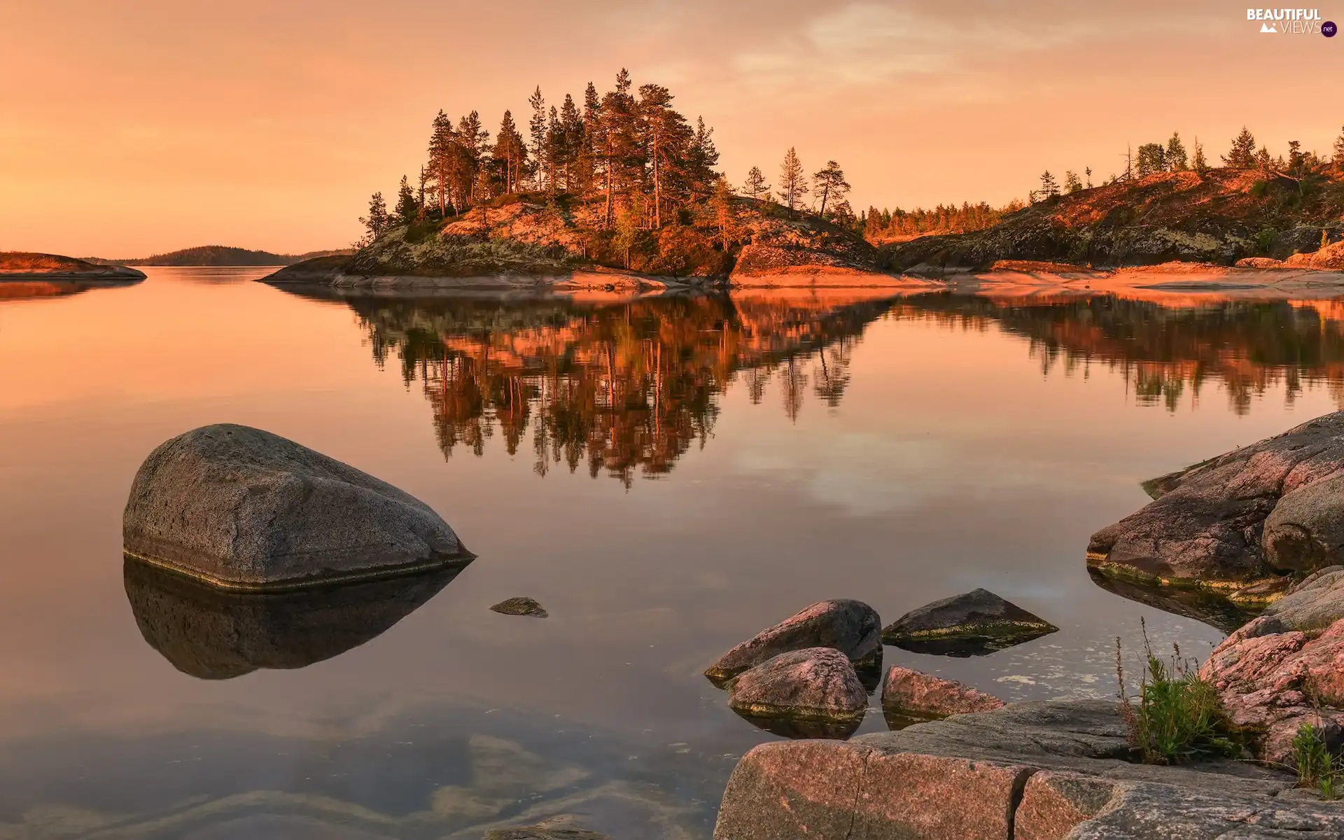rocks, Russia, trees, viewes, Islets, Lake Ladoga