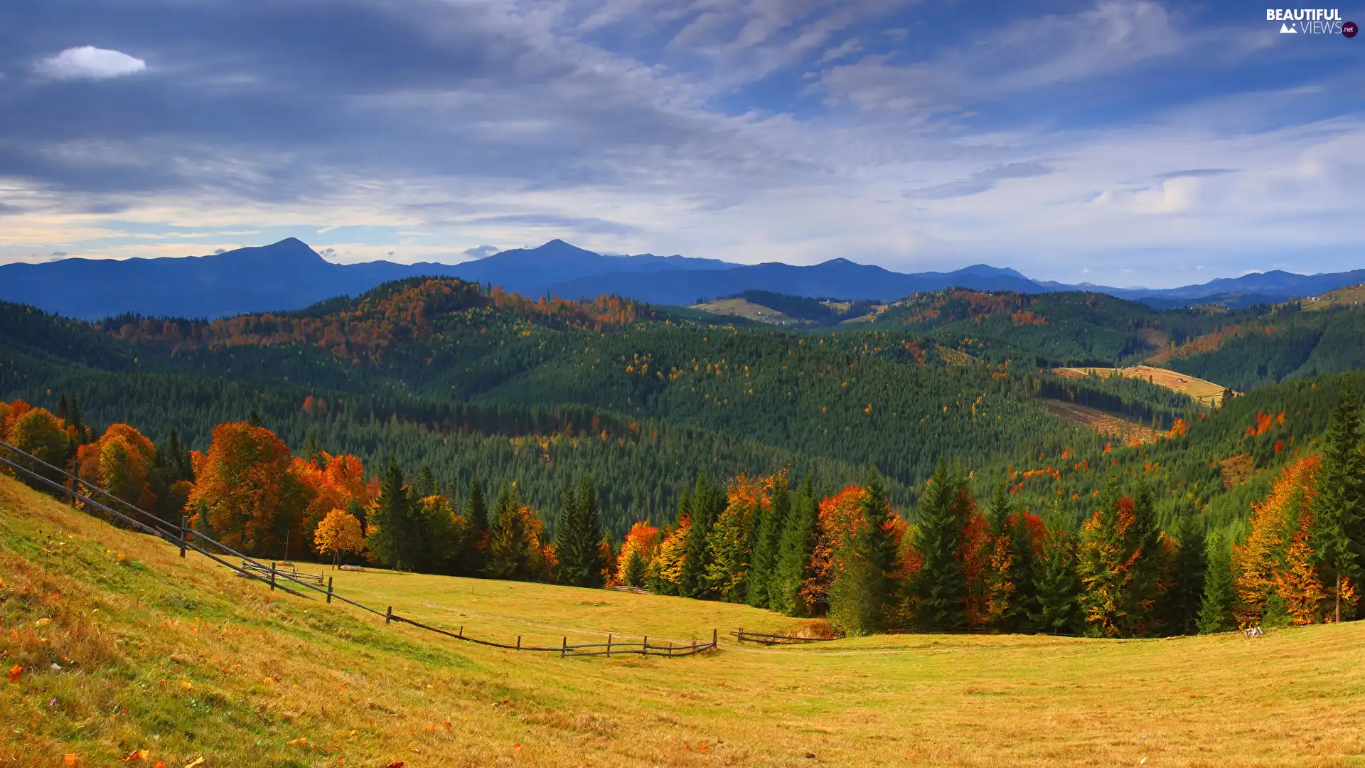 autumn, Mountains, trees, viewes, medows, woods