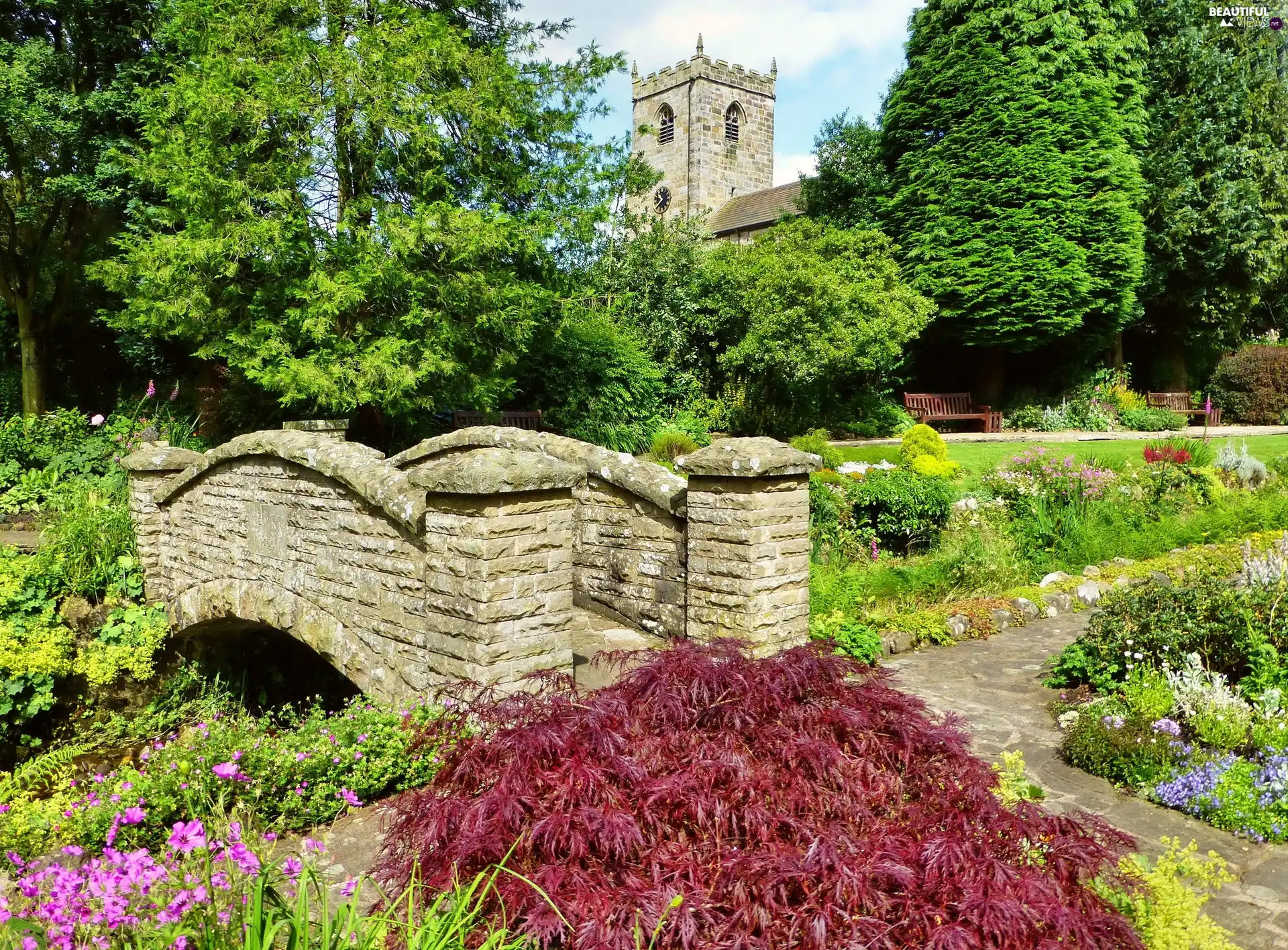 bridges, Park, Waddington, England, Castle, stone