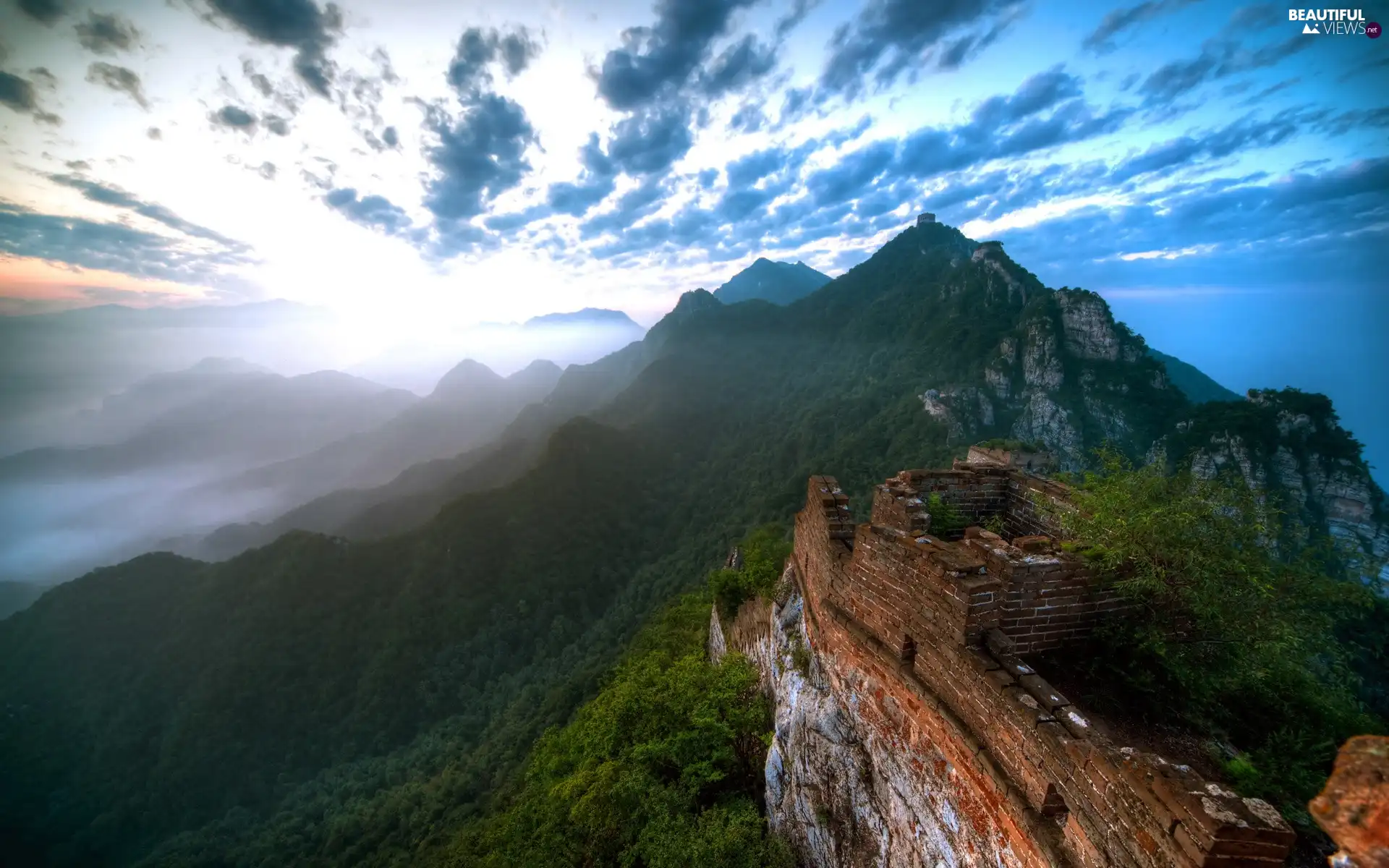 wall, Mountains, clouds