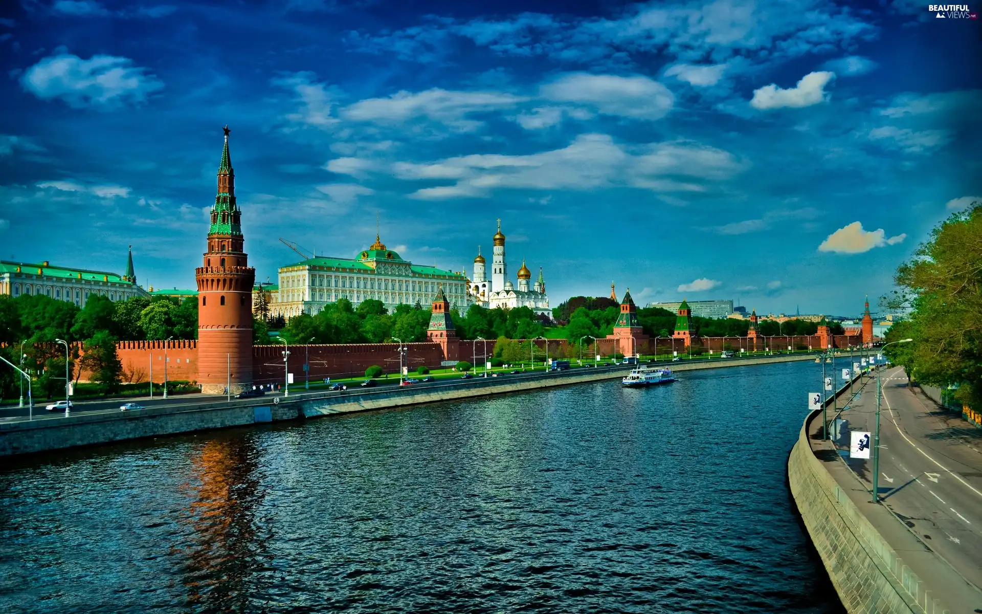 wall, River, kremlin, Red, Moscow