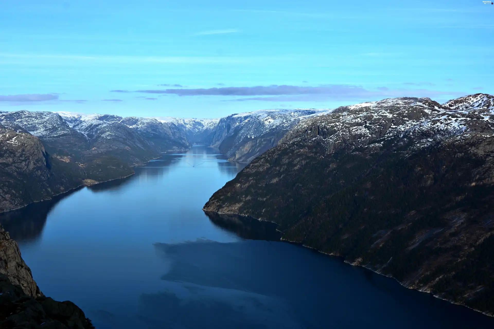 fjord, Mountains, water, lysefjord