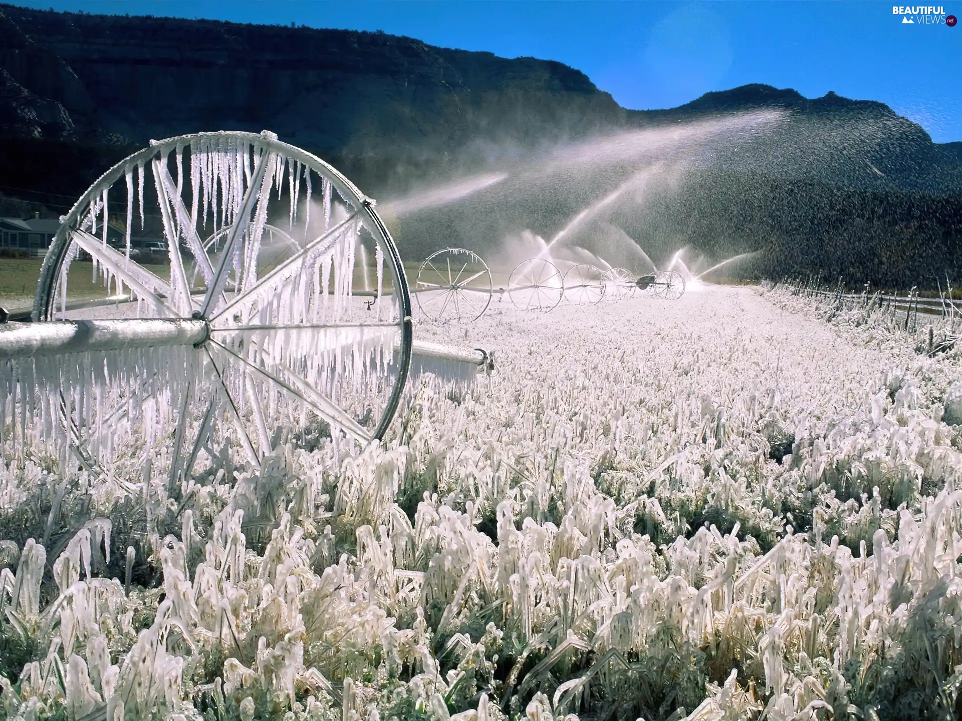 winter, wheel, water, White frost