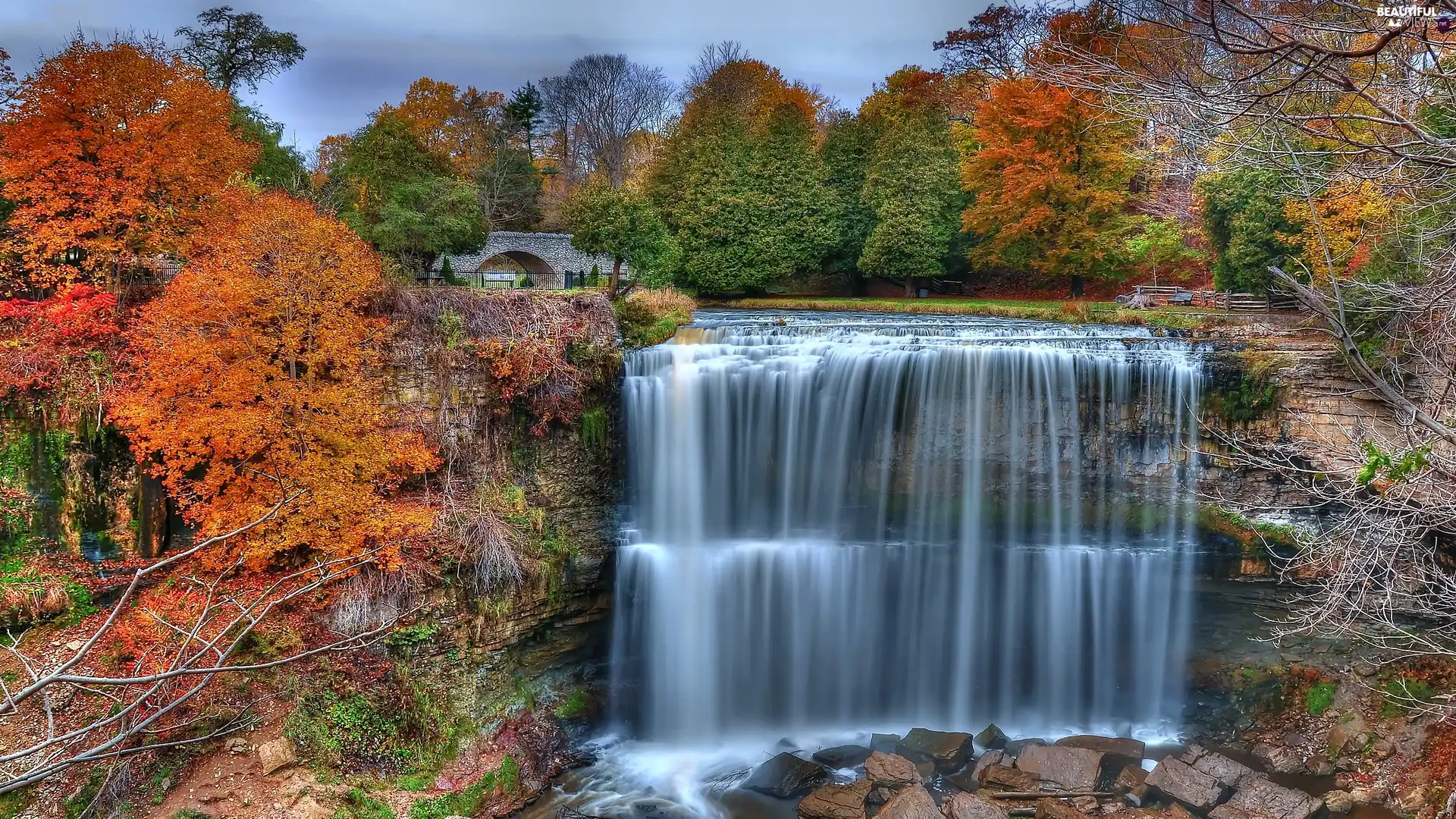 autumn, waterfall