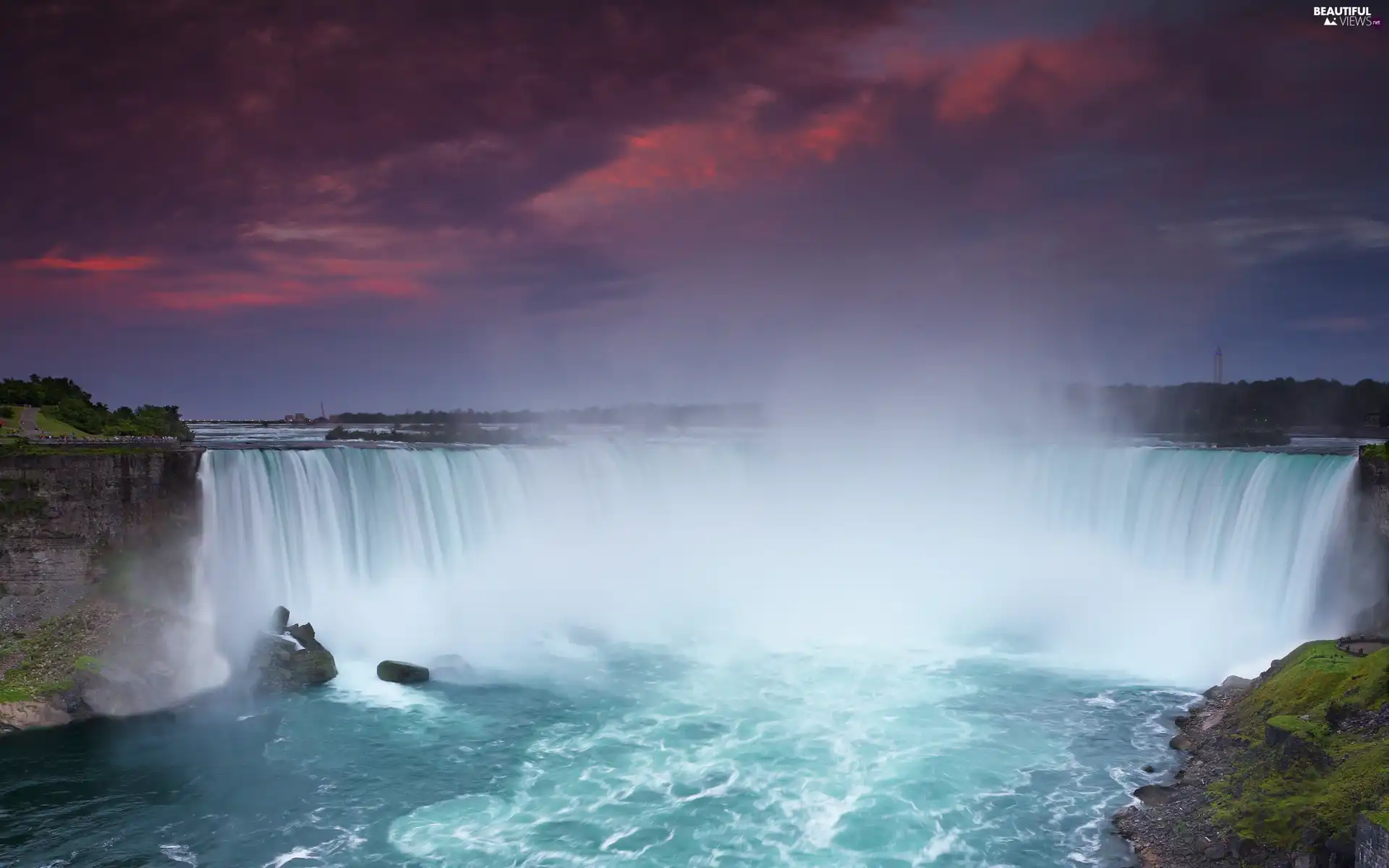 clouds, waterfall