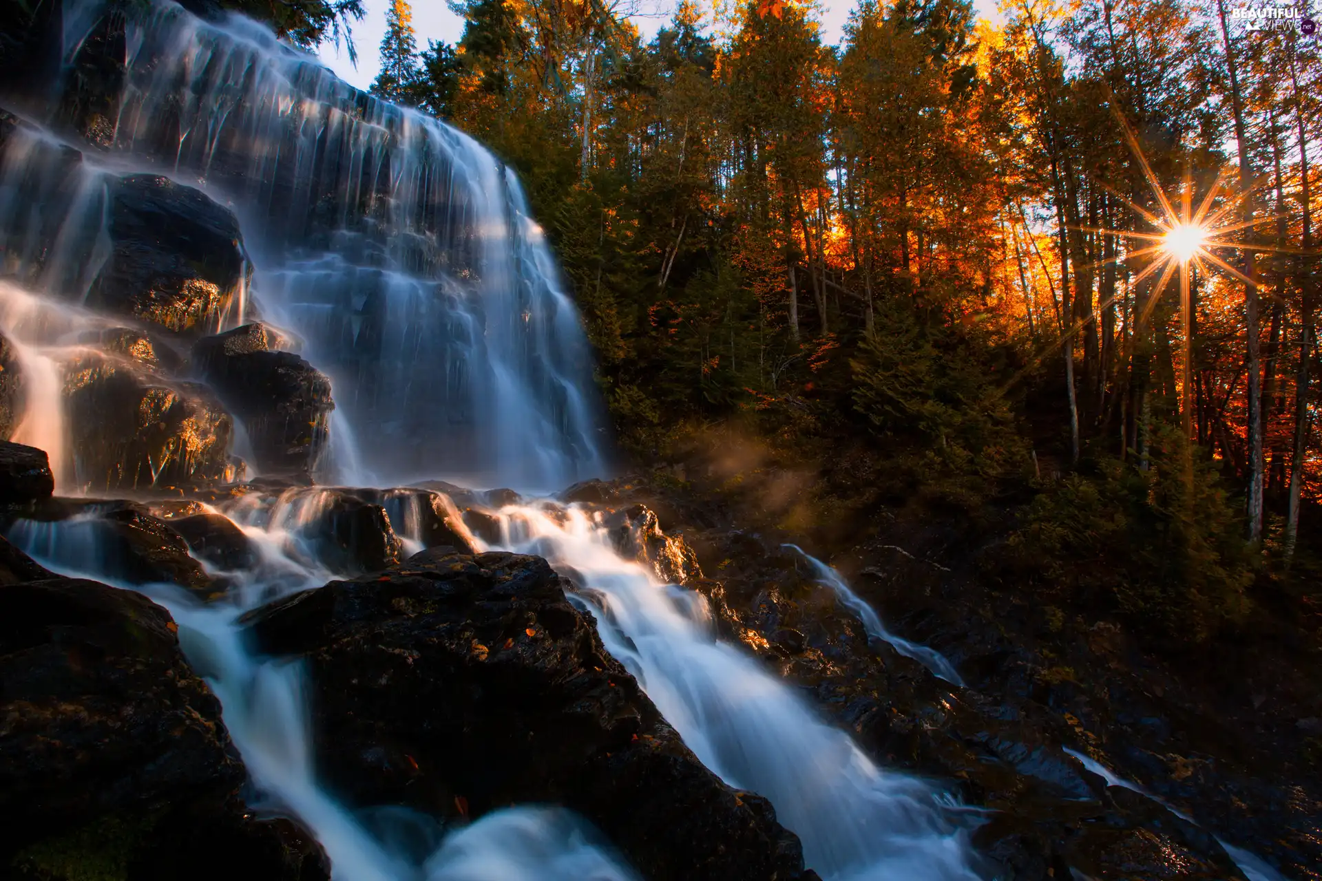 Stones, Great Sunsets, waterfall