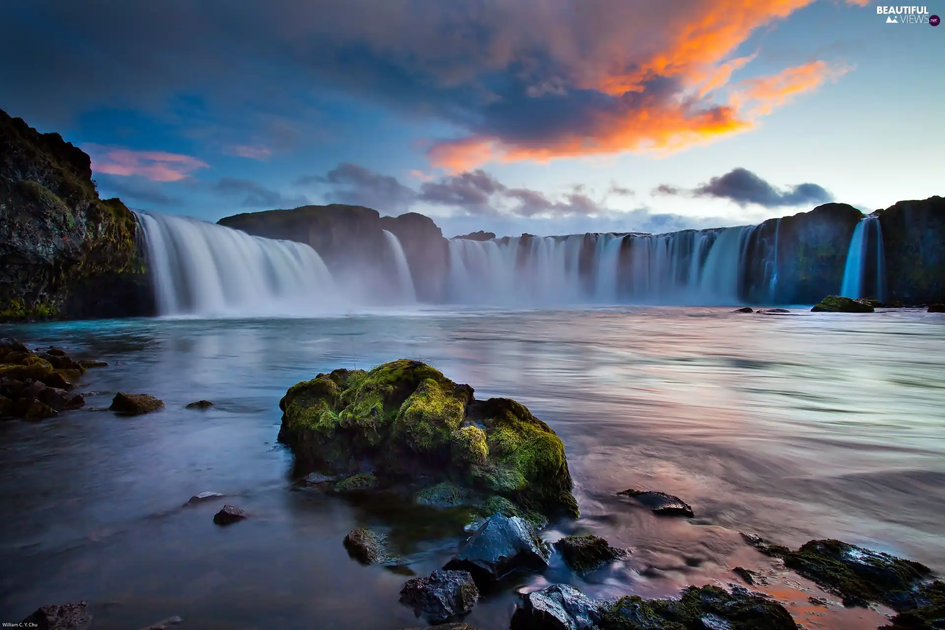 rocks, River, waterfall, clouds, flash, luminosity, ligh, sun, Przebijające