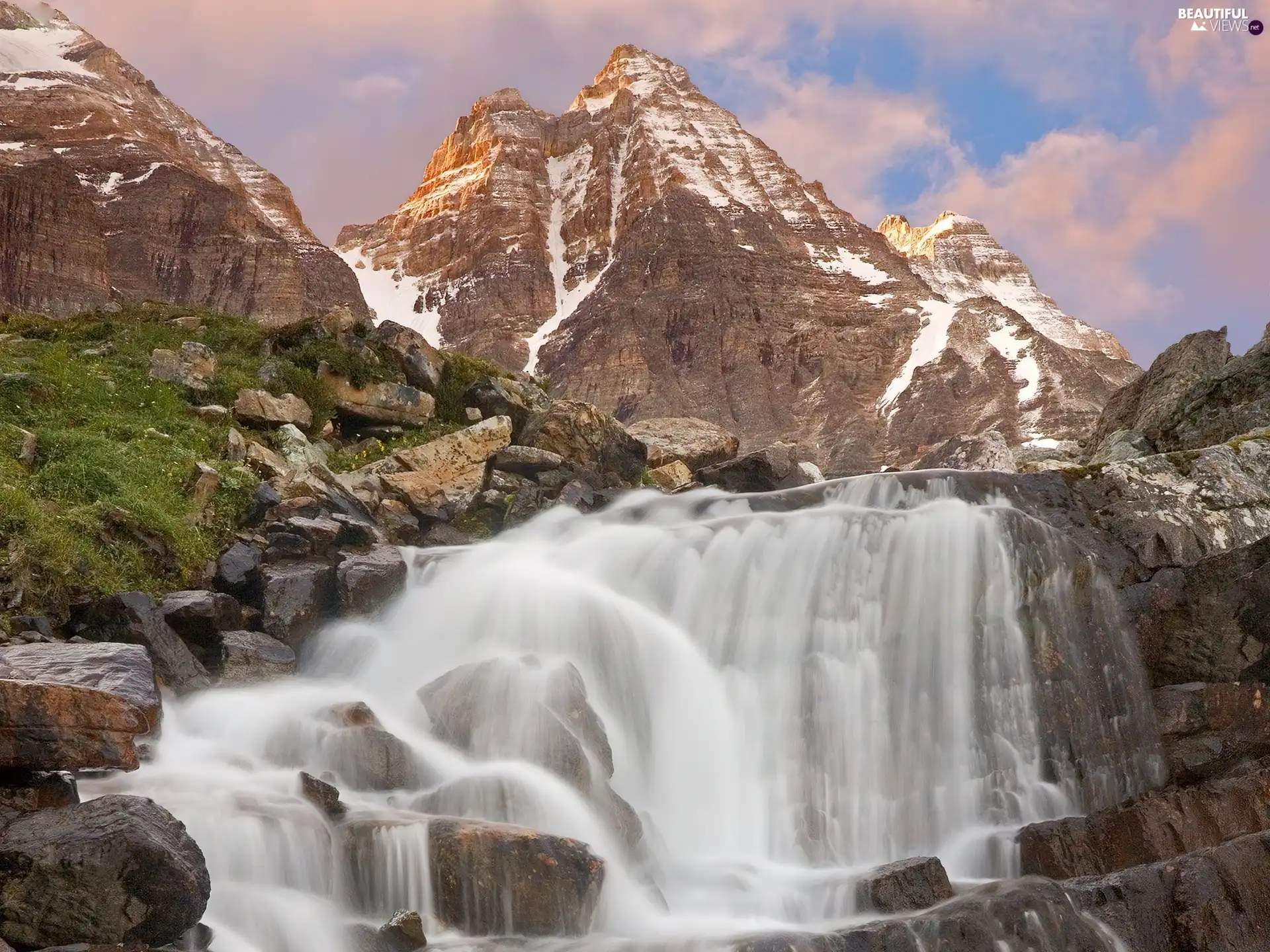 Mountains, waterfall
