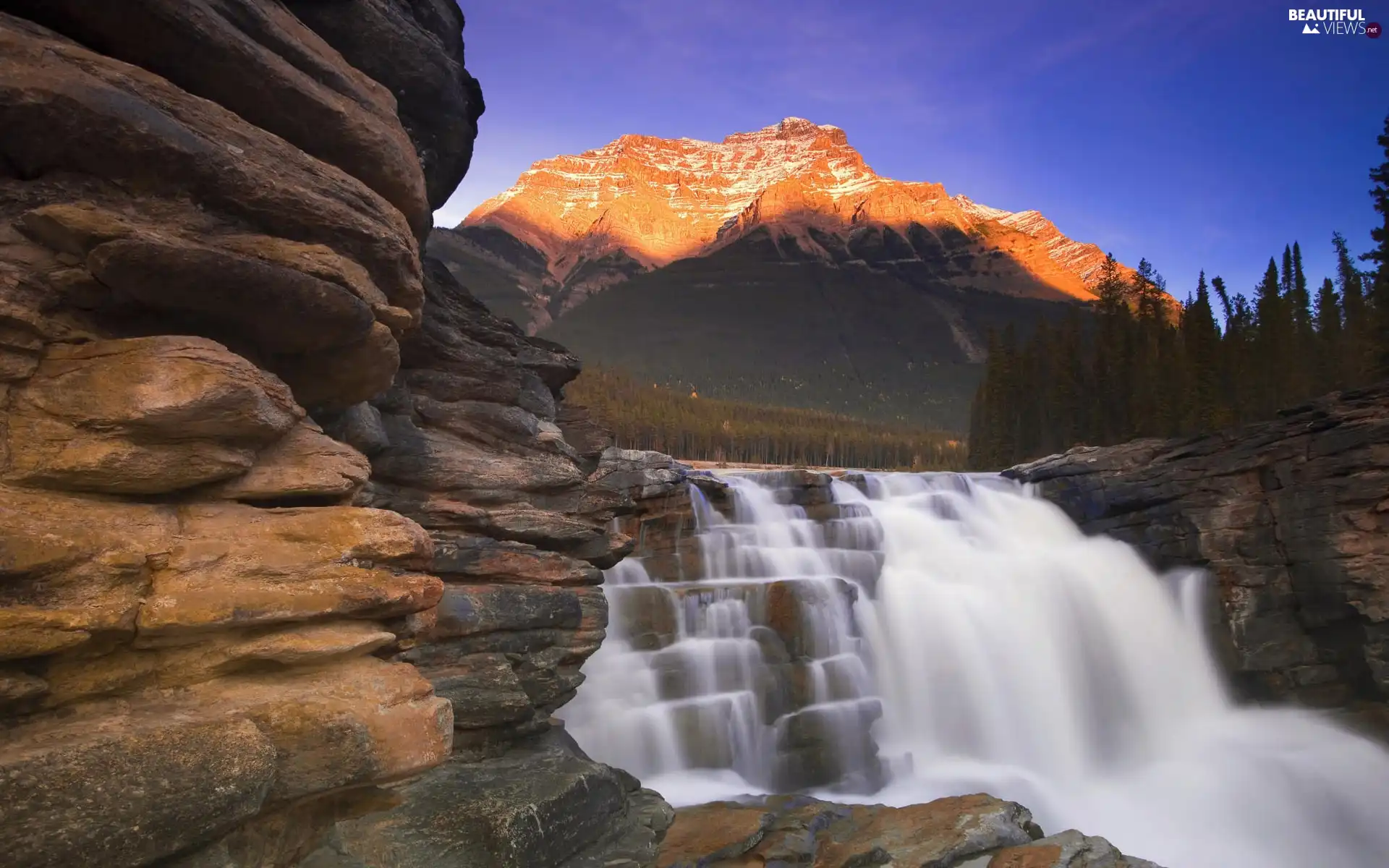 Mountains, waterfall