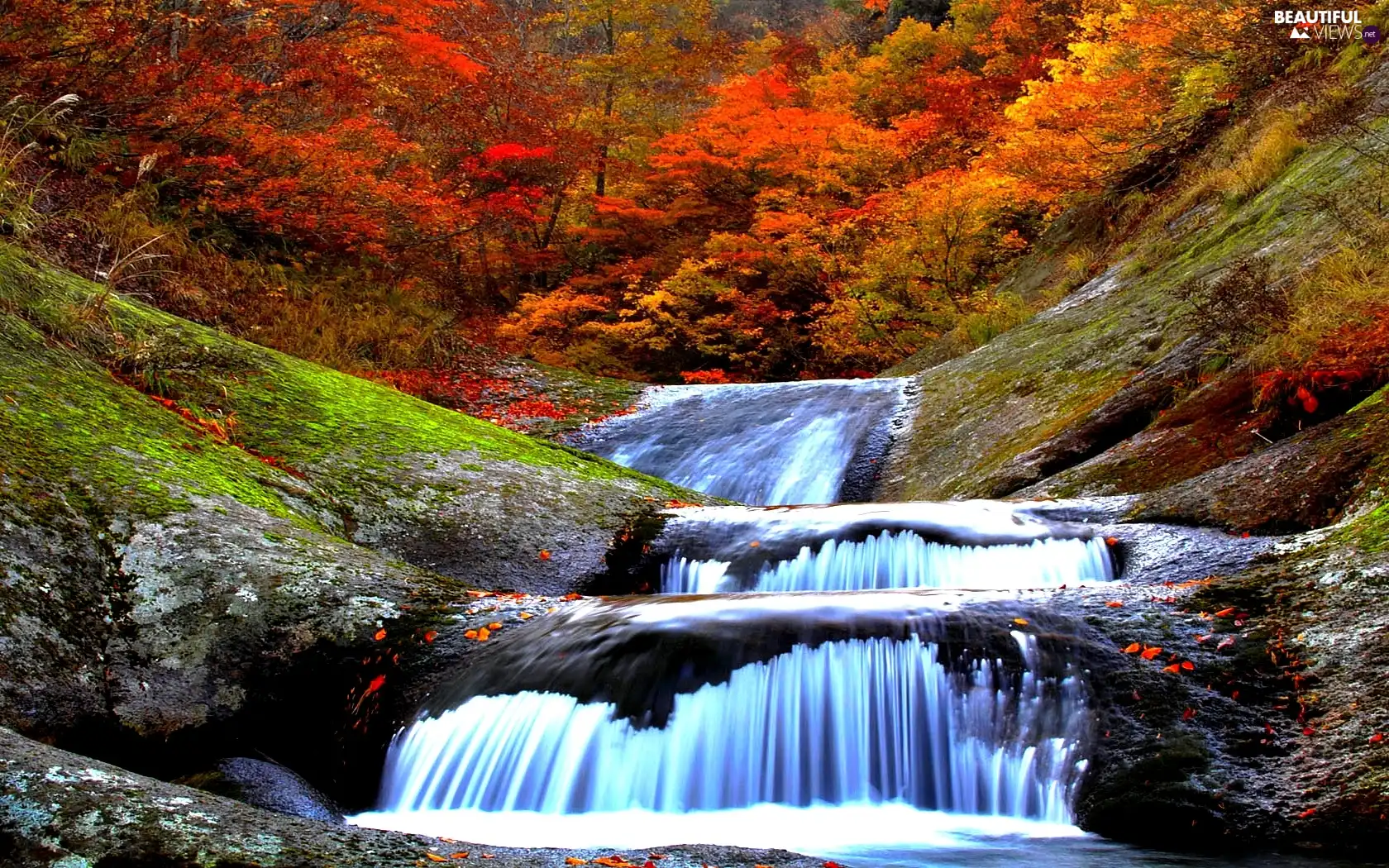 waterfall, autumn, Mountains