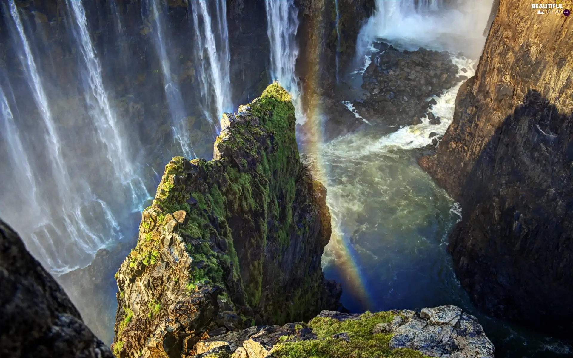 Great Rainbows, rocks, waterfall