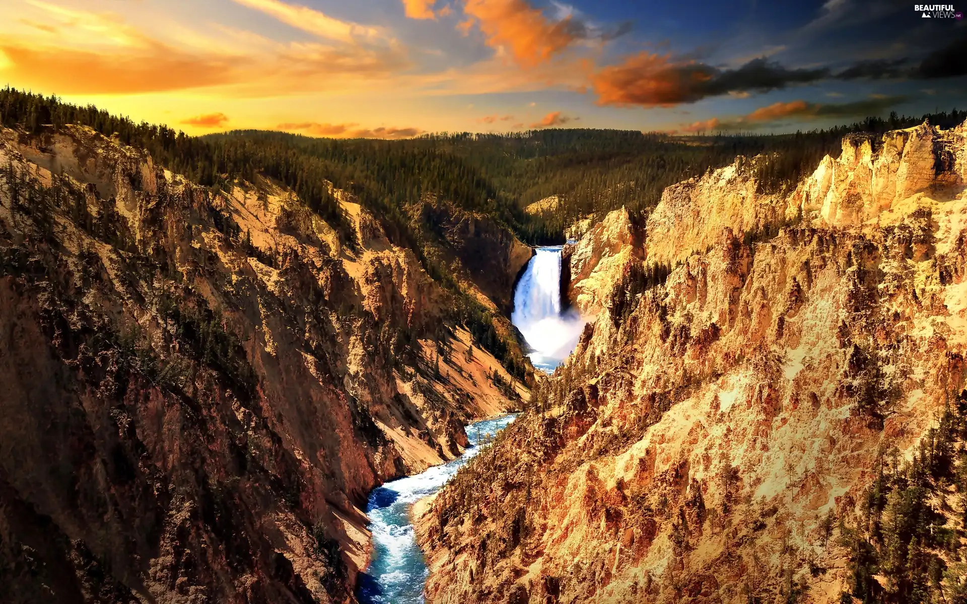 waterfall, canyon, River