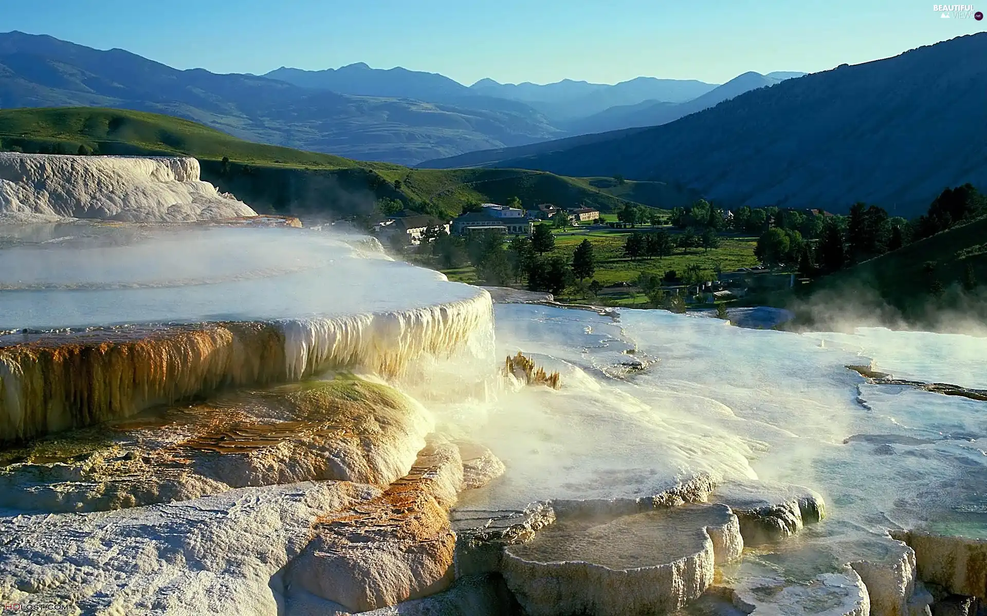 waterfall, Mountains, River