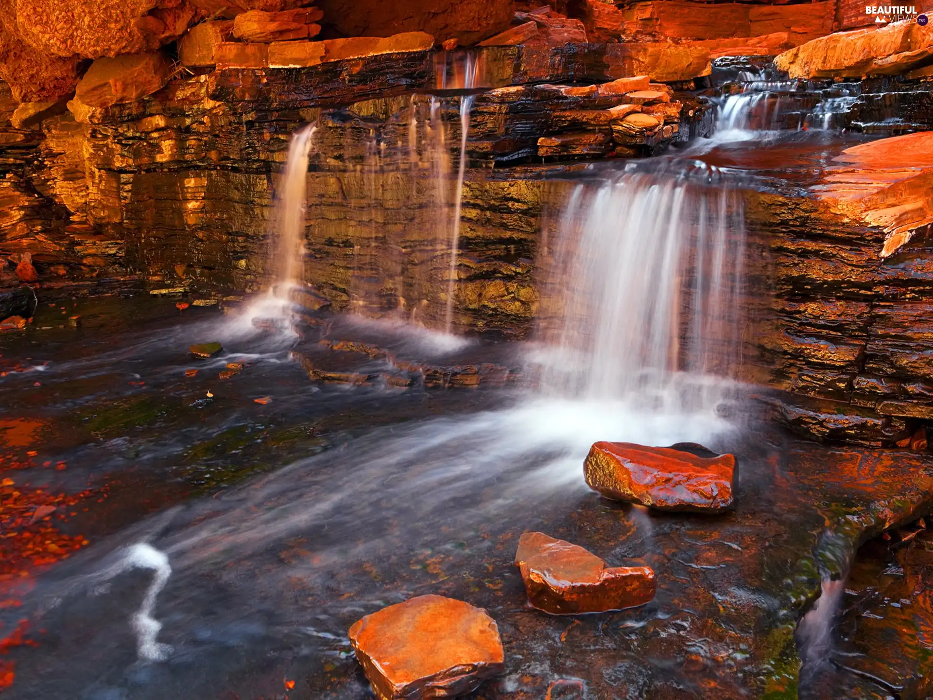 rocks, waterfall