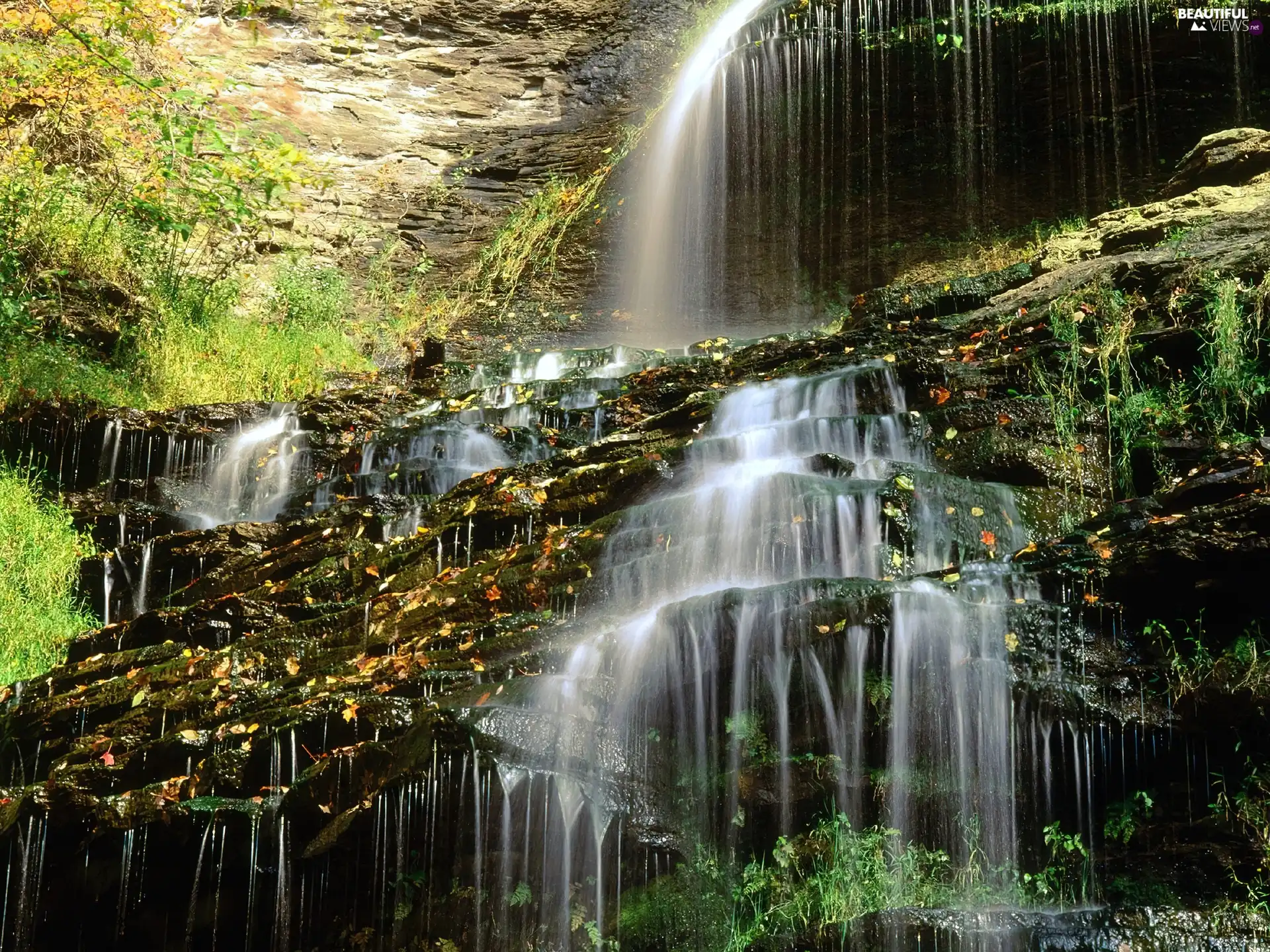 Rocks, waterfall