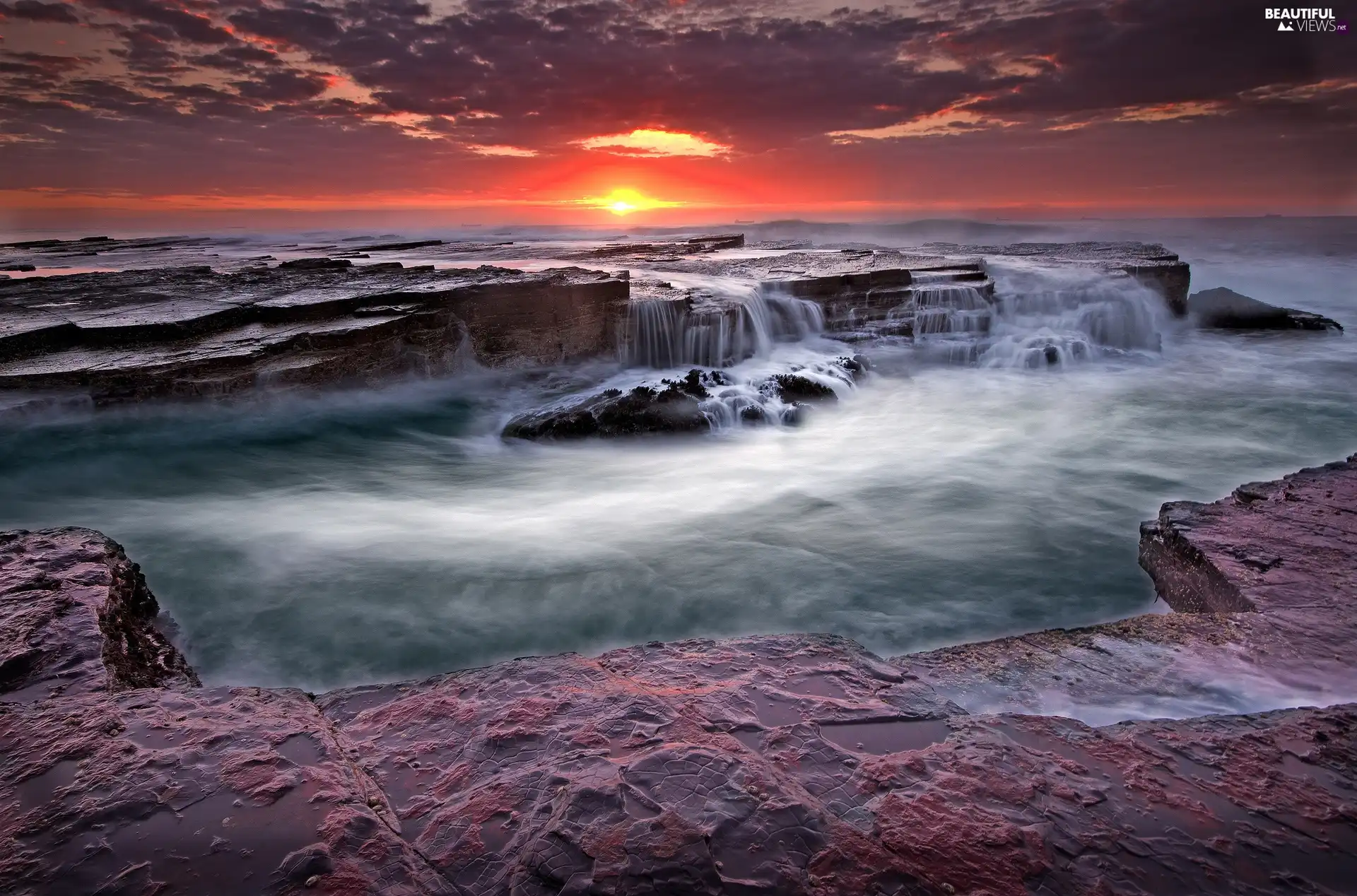 Coast, sun, waterfalls, west