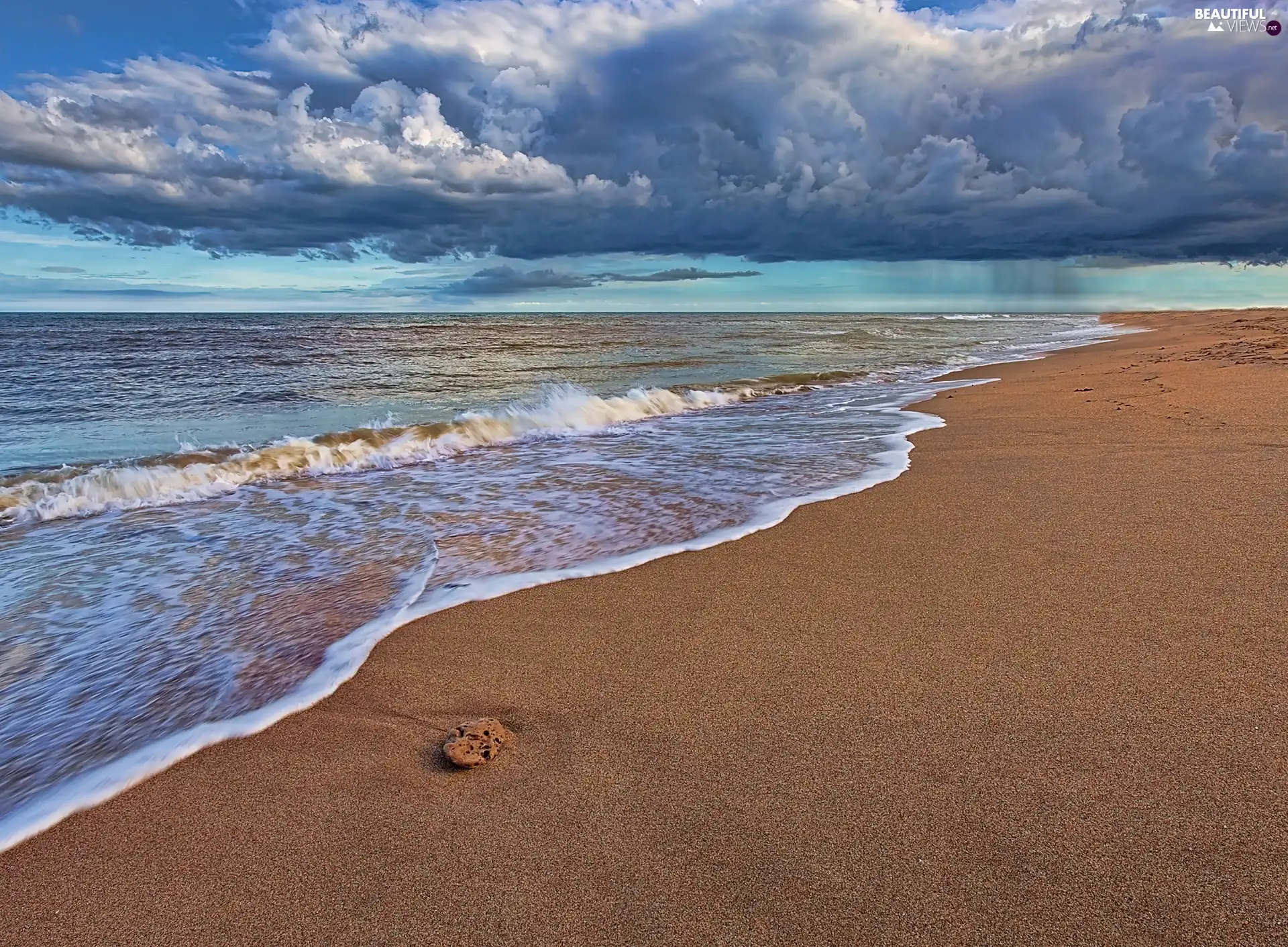 Waves, clouds, Beaches, Sand, sea