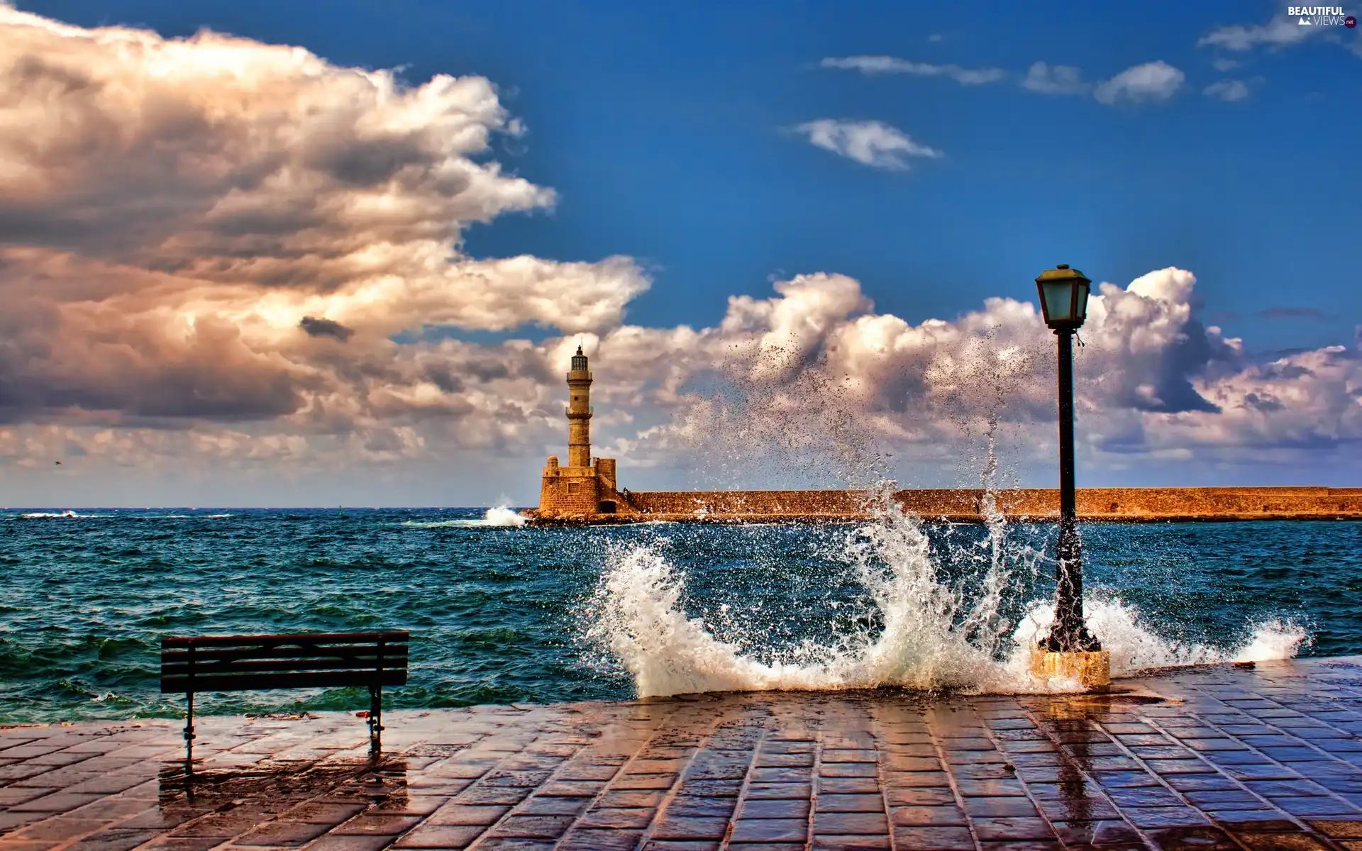 sea, maritime, Waves, Lighthouse