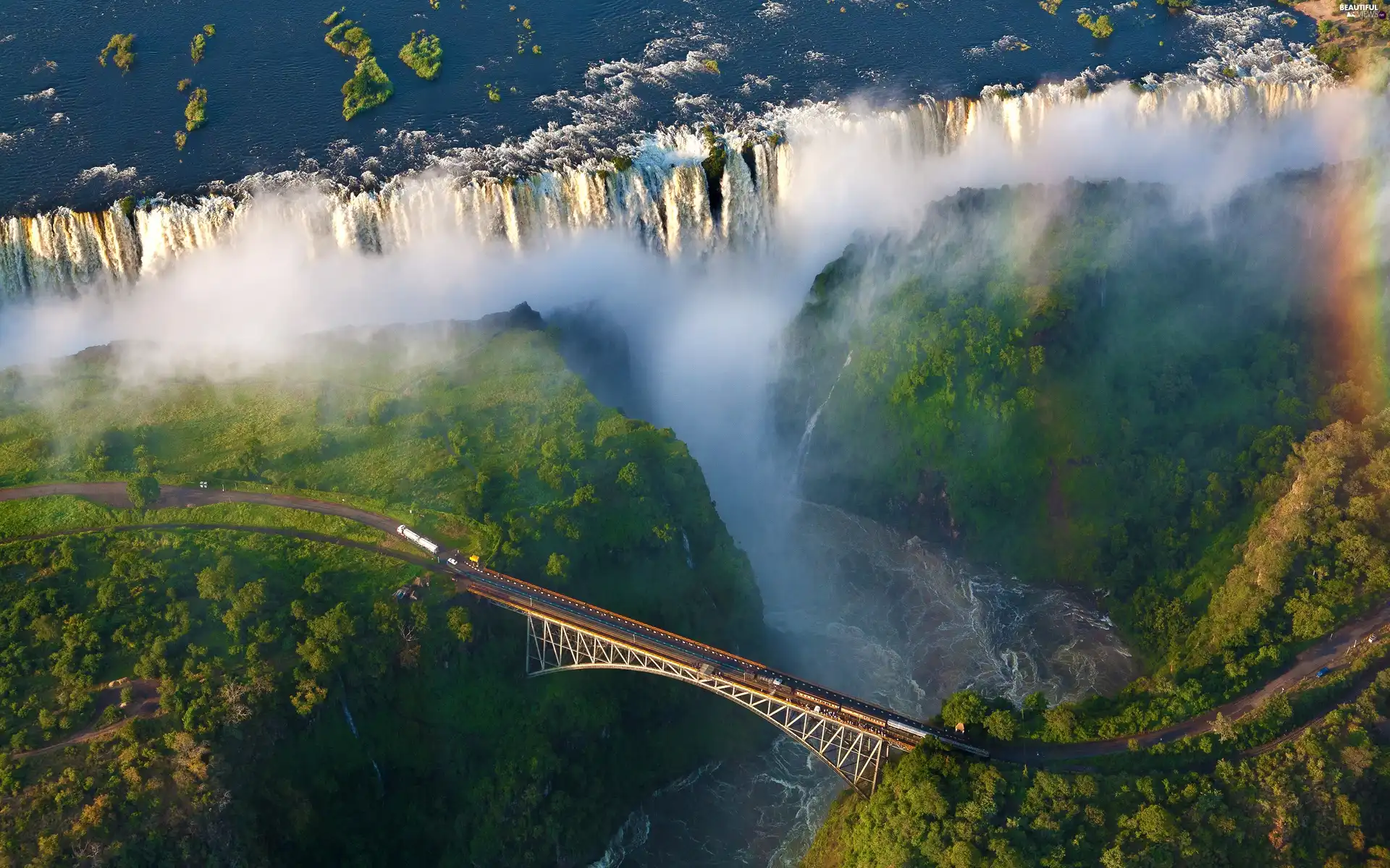 Way, bridge, waterfall, forest, River