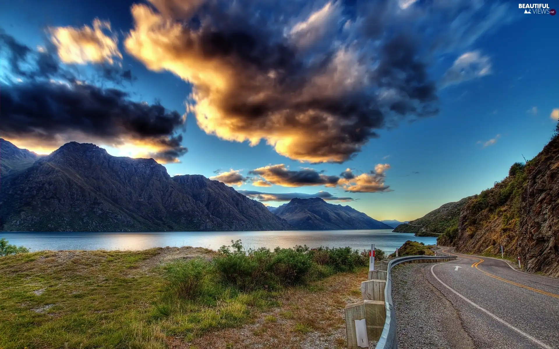 Way, Mountains, lake