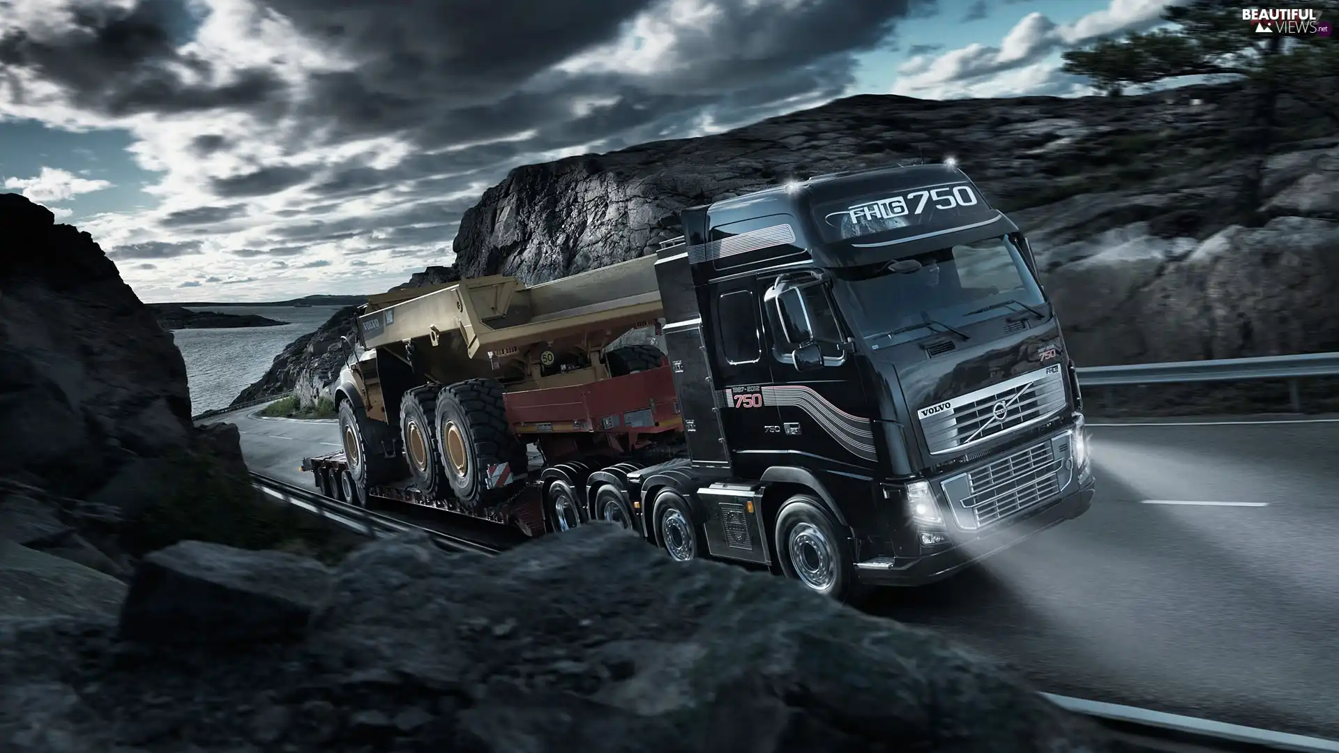 rocks, lorry, FH16 750, Way, Volvo cars