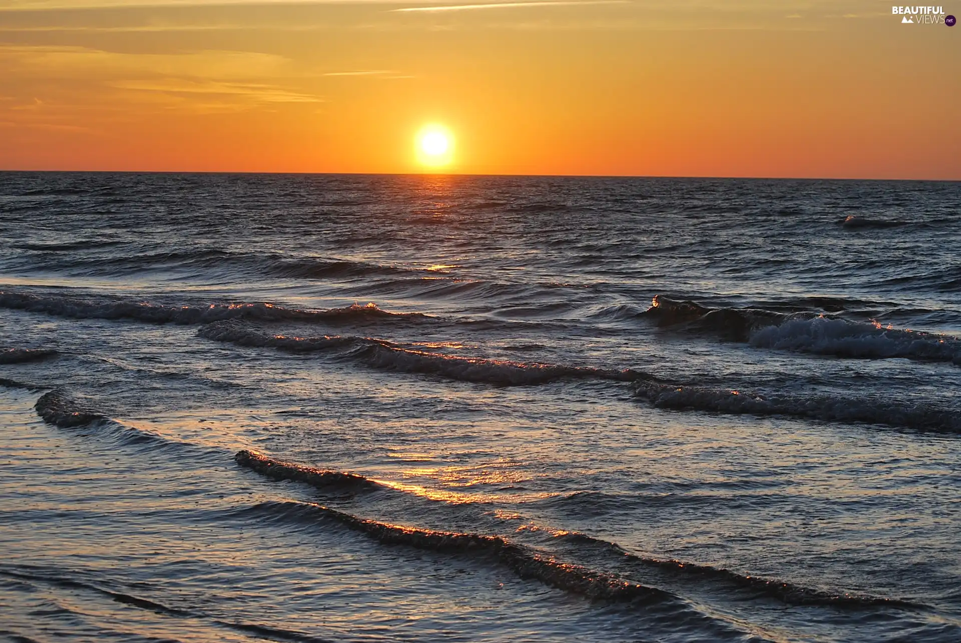 west, sun, Waves, hawk mountain, sea