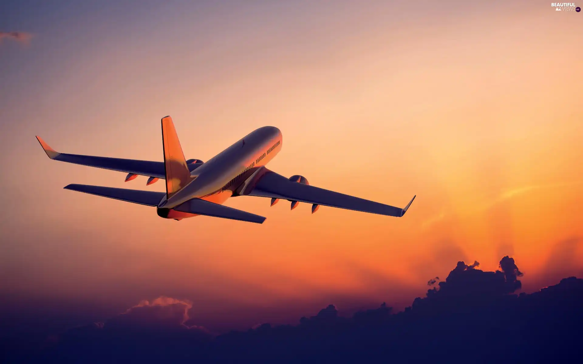 west, sun, passenger, clouds, plane