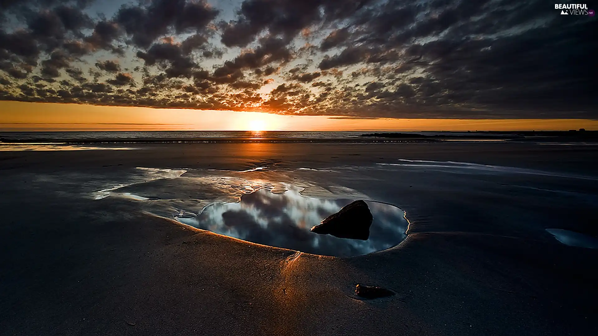 west, sun, Mirror, Beaches, reflection