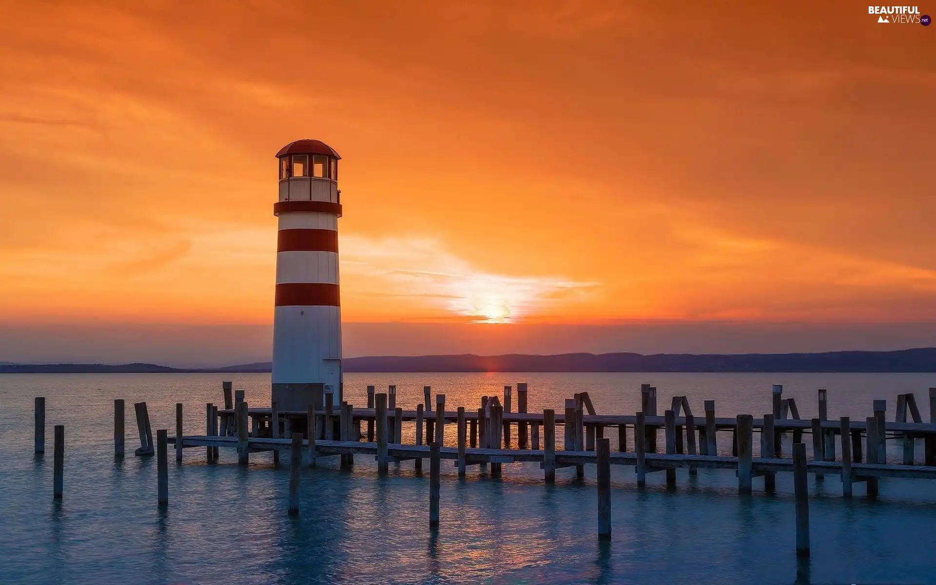 Platform, Lighthouse, west, sun, sea, maritime