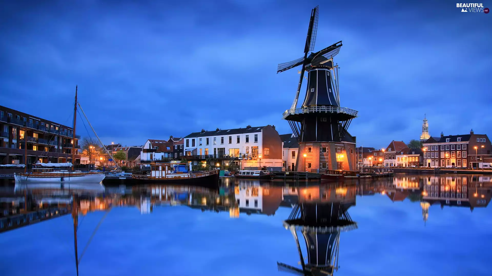 Haarlem, Netherlands, Spaarne River, Houses, De Adriaan Windmill