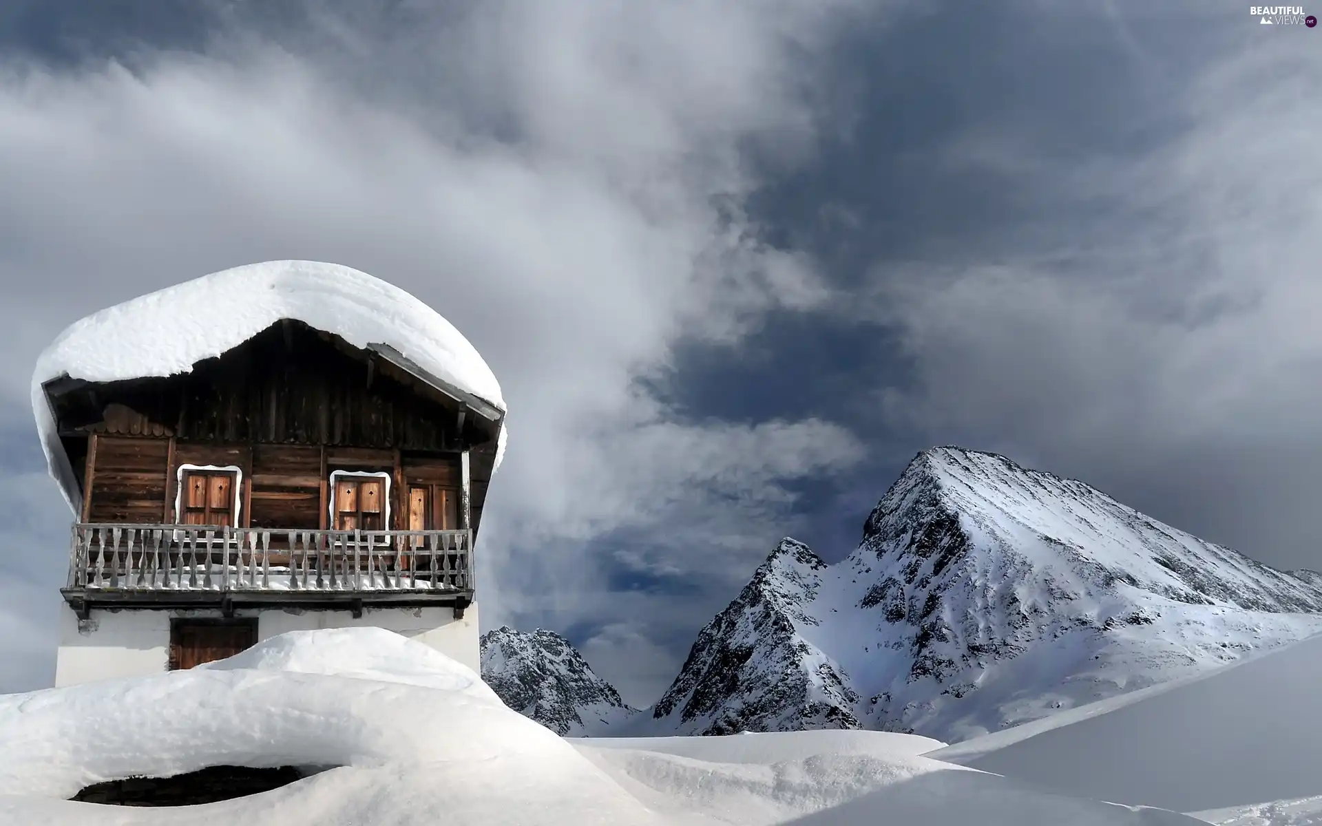 clouds, Home, winter, Mountains